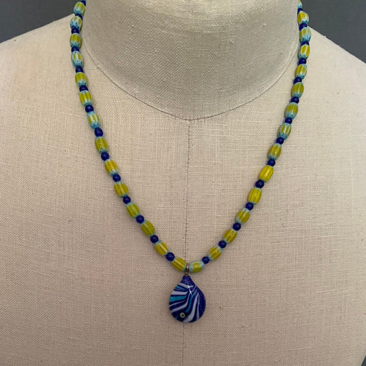 necklace "Sun Spots" Murano Glass Evil Eye pendant, gift idea, millefiori beads, Protection charm, Good Luck, Reiki charged, Gender neutral