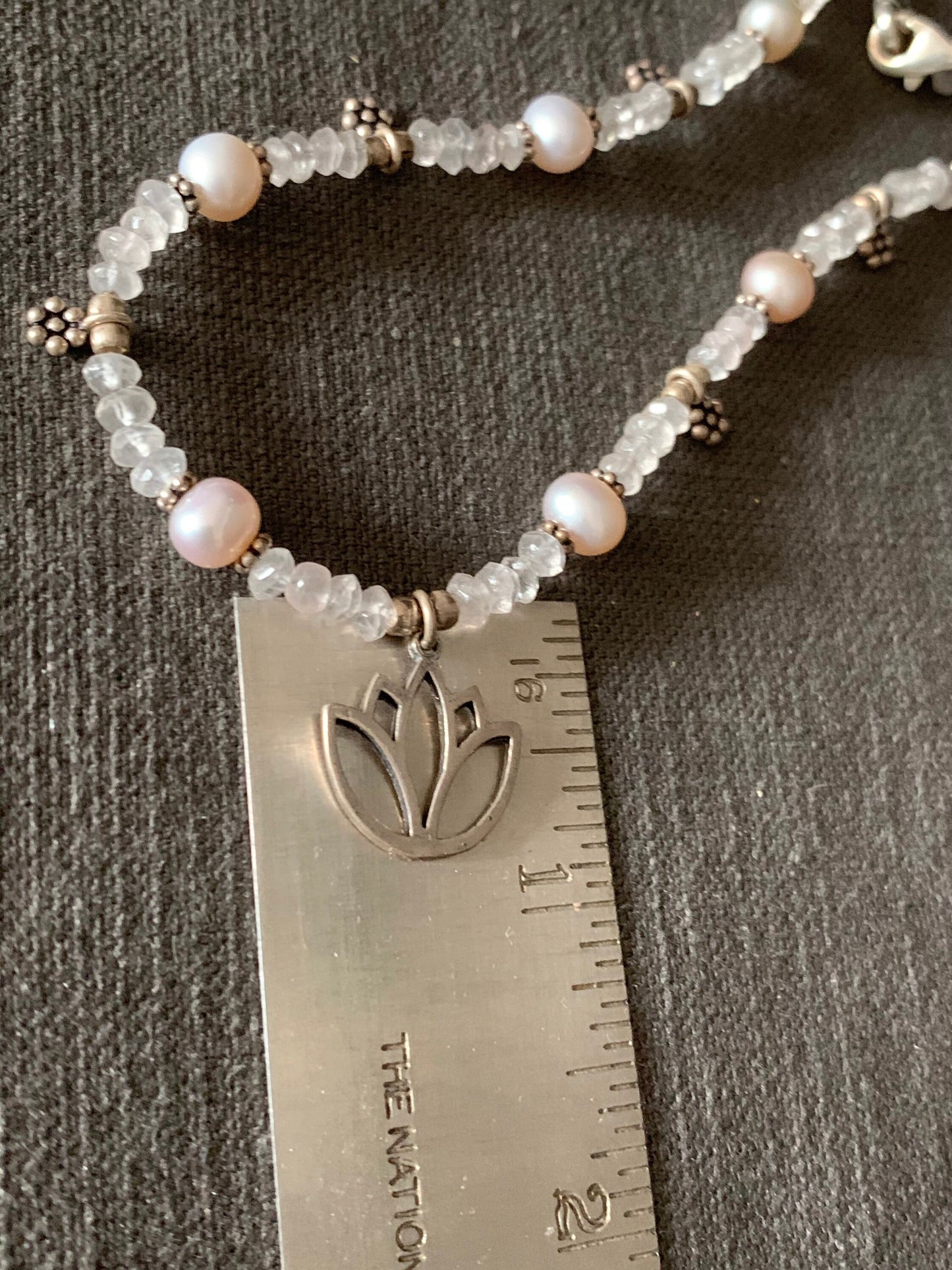 necklace "Sweetness" sterling Lotus charm, Rose Quartz, Sterling Flowers, Pearls, Gift idea, Gift of Love, Reiki charged, Wedding jewelry