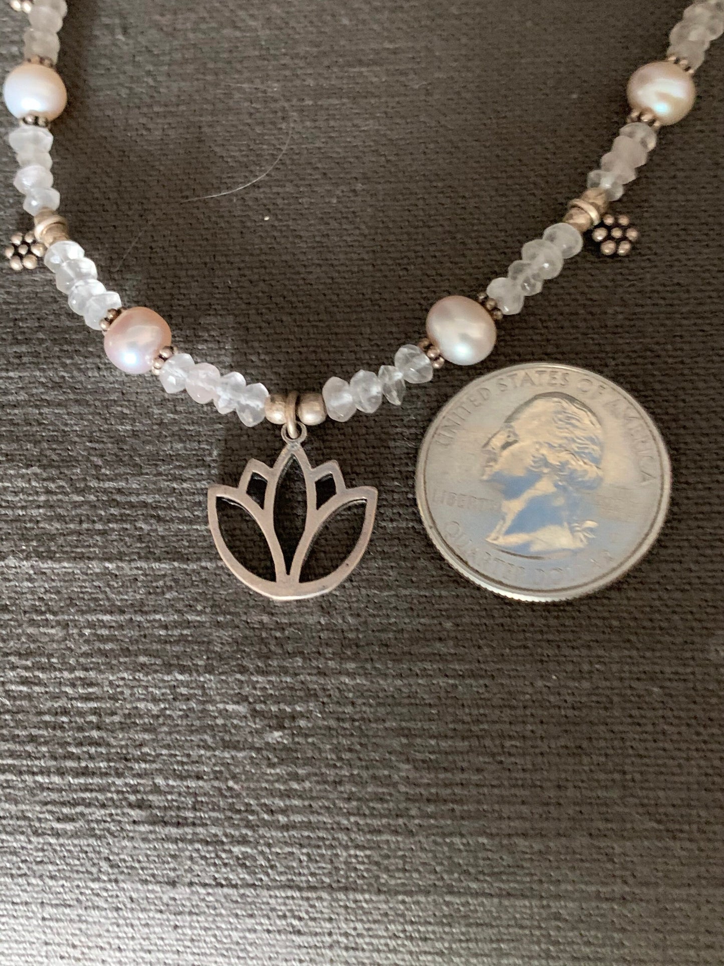 necklace "Sweetness" sterling Lotus charm, Rose Quartz, Sterling Flowers, Pearls, Gift idea, Gift of Love, Reiki charged, Wedding jewelry