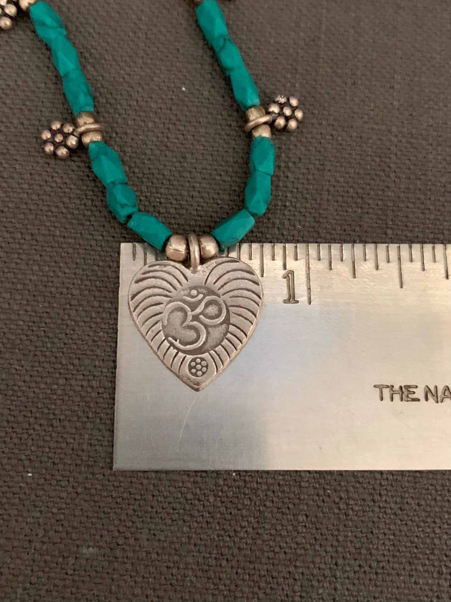 necklace "Balanced Heart" Fine Silver Ohm Heart, Hill Tribe Silver Heart, Malachite necklace, Heart chakra, Gift Idea, Self Love, Reiki