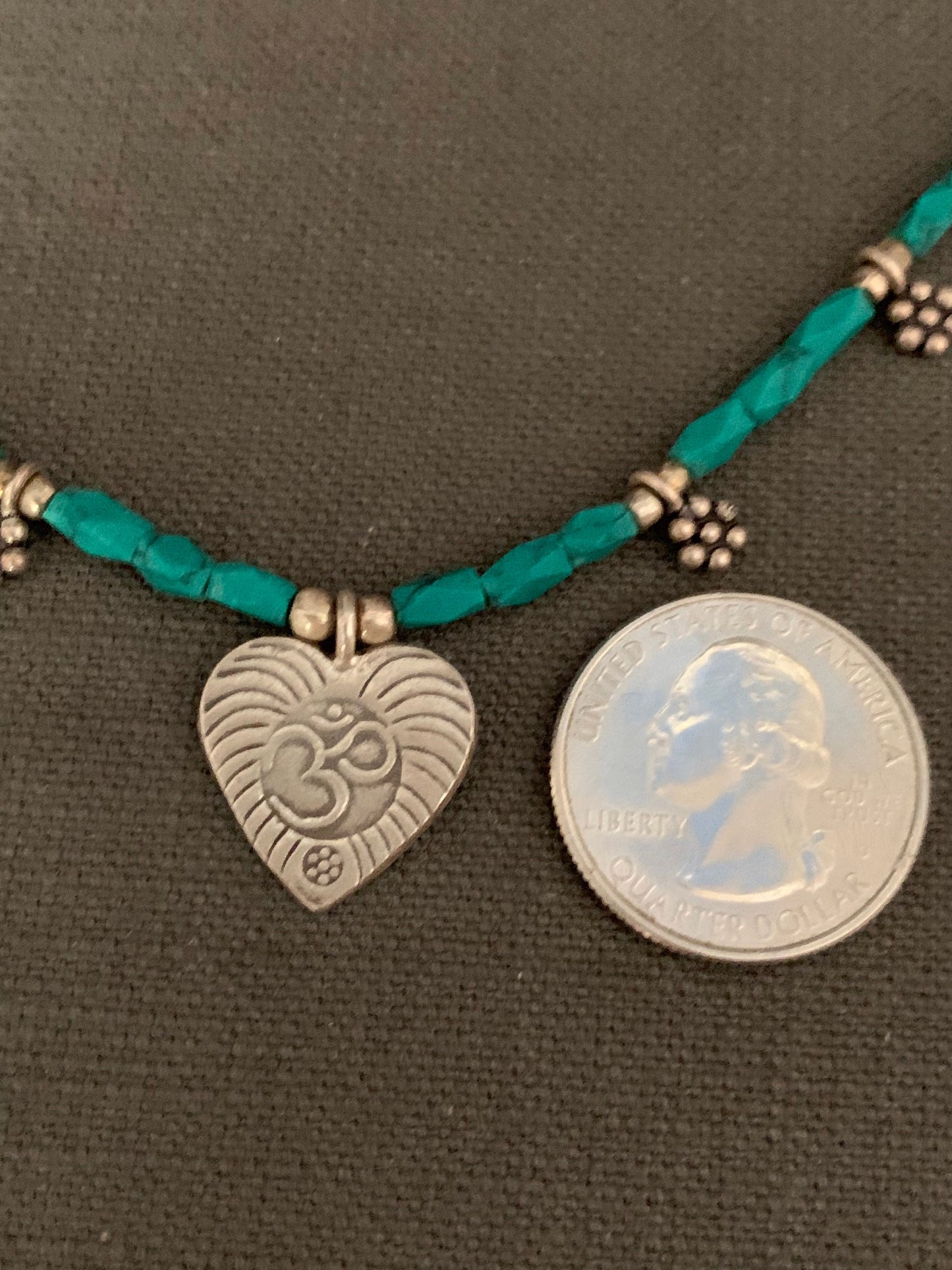 necklace "Balanced Heart" Fine Silver Ohm Heart, Hill Tribe Silver Heart, Malachite necklace, Heart chakra, Gift Idea, Self Love, Reiki