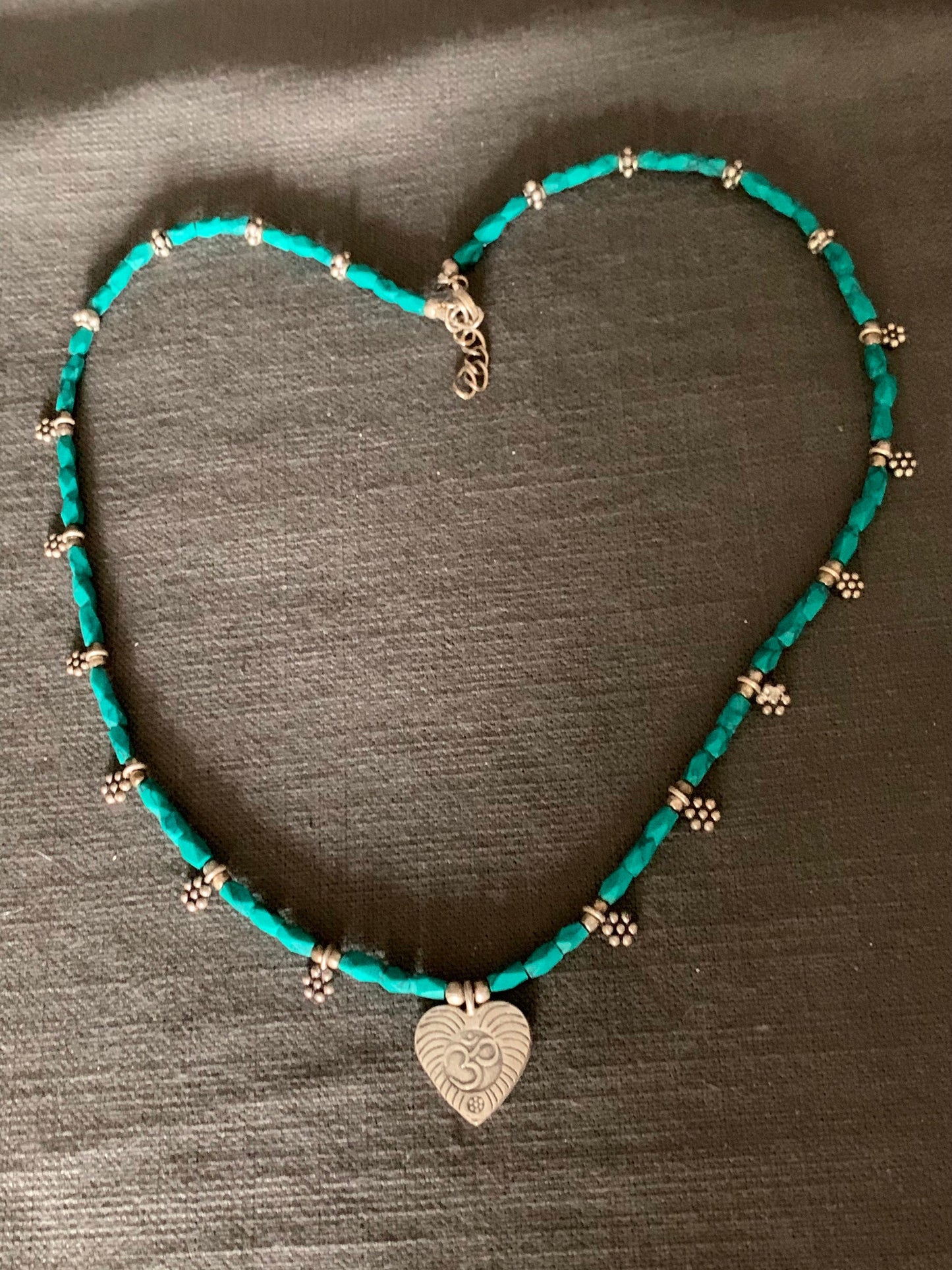 necklace "Balanced Heart" Fine Silver Ohm Heart, Hill Tribe Silver Heart, Malachite necklace, Heart chakra, Gift Idea, Self Love, Reiki