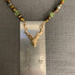 Necklace “Ancient Hart” Bronze Stag Head, Tiger Eye, Peridot, Pyrite, Gender Neutral, Reiki charged, Solar Plexus chakra, Prosperity stones
