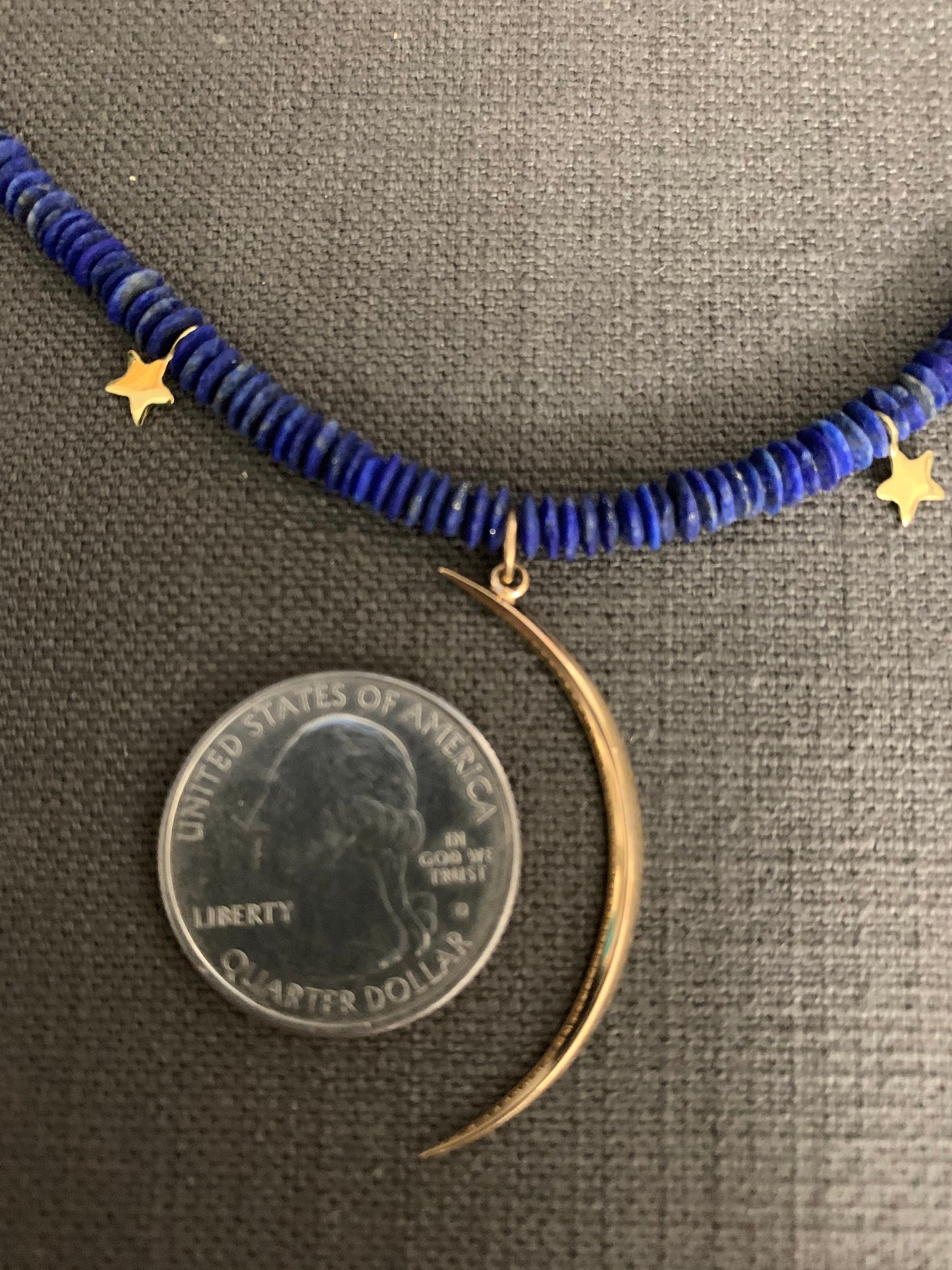 Necklace “Ancient Moon” Bronze Sliver Moon, Afghan Lapis, Bronze Stars, Bronze jewelry, Gift idea, Moon jewelry, Gender Neutral, Reiki vibes