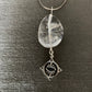 Pendant “Seeing in All Directions” Clear Quartz tumble, Sterling Compass Rose charm with Evil Eye, Gender Neutral jewelry, Reiki charged