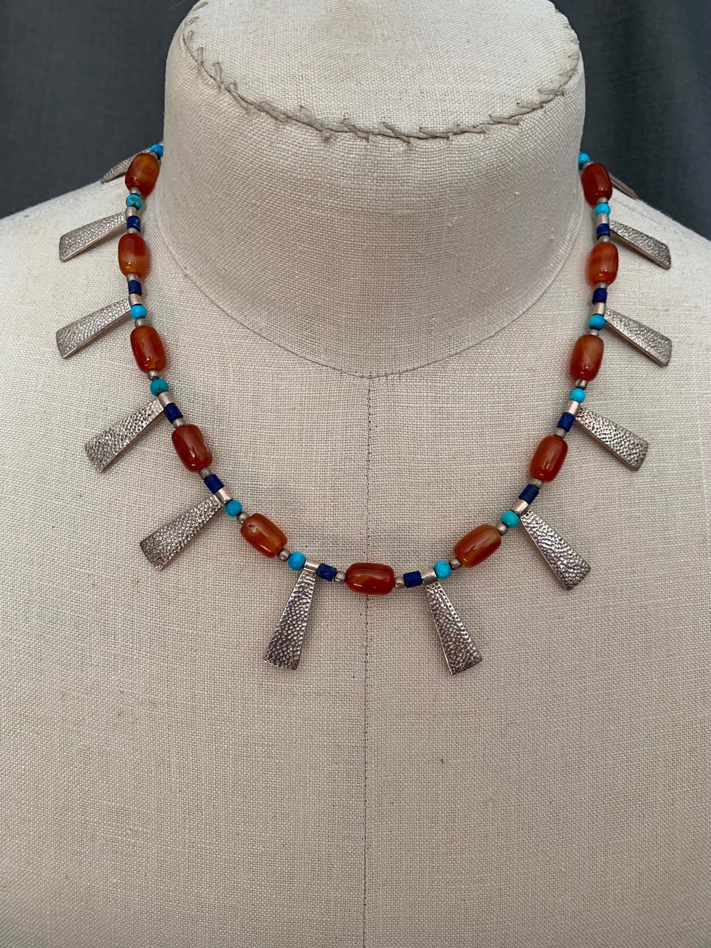 necklace "Broad Collar" Broad Collar style, Afghan lapis, Carnelian, Turquoise, Gender Neutral, Statement piece, Bib necklace, Reiki charged