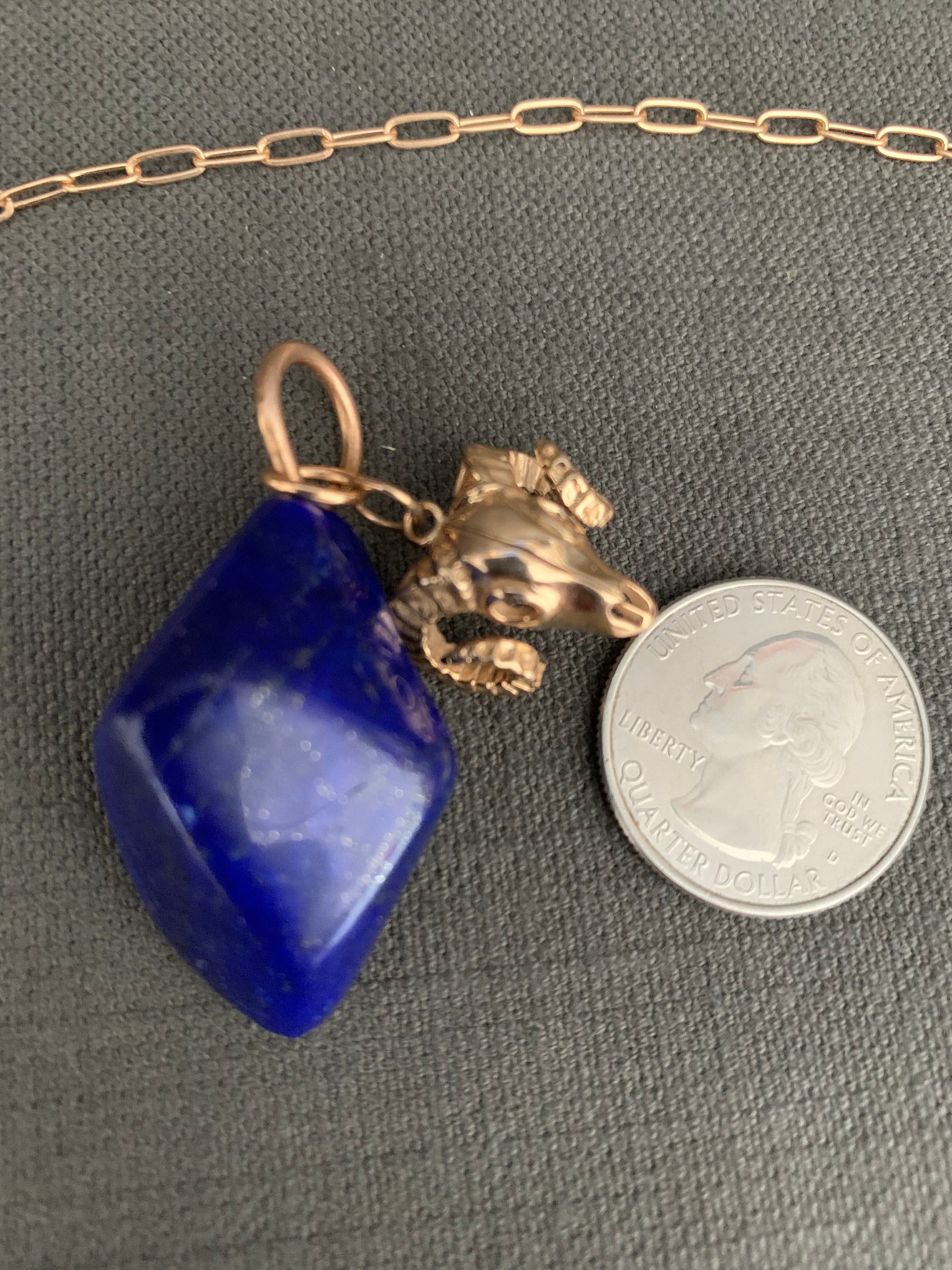 Pendant “Ram Skull” Bronze Ram Skull, Afghan Lapis, Memento Mori, Gender Neutral Jewelry, Ram Totem, Animal Guide, Reiki charged, Samhain