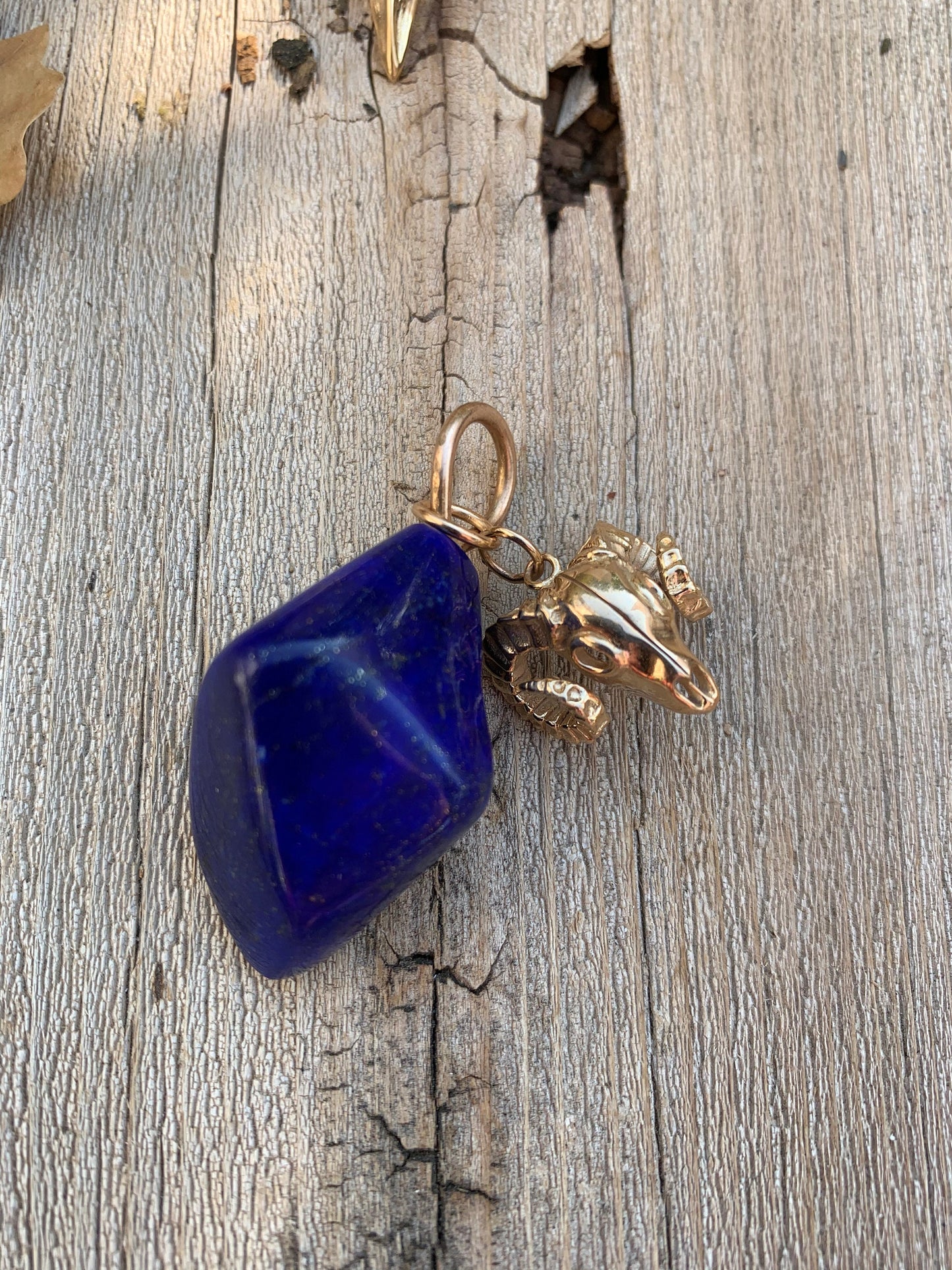 Pendant “Ram Skull” Bronze Ram Skull, Afghan Lapis, Memento Mori, Gender Neutral Jewelry, Ram Totem, Animal Guide, Reiki charged, Samhain