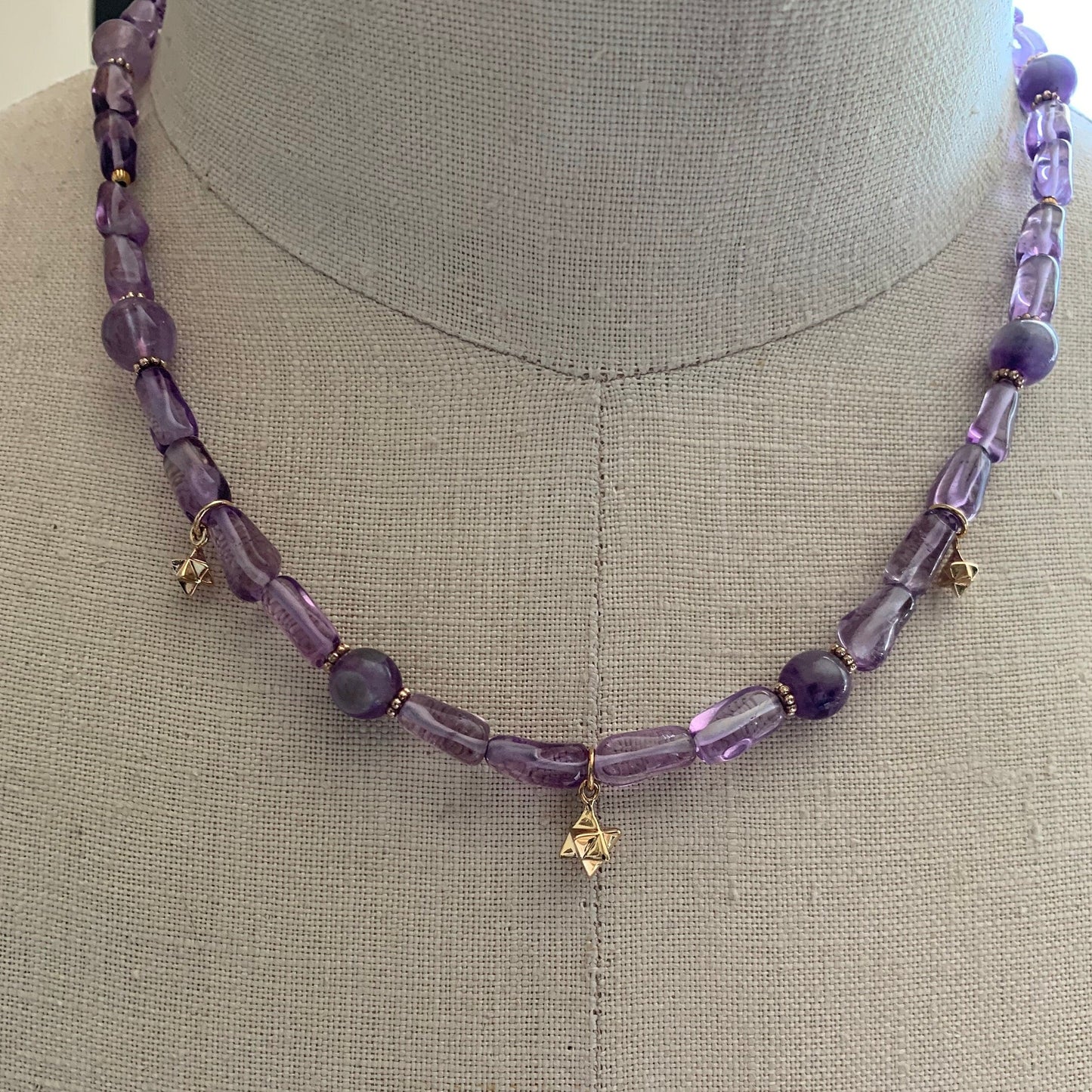 Necklace “Transcending Dimensions” Bronze Mekabahs, Amethyst, Bronze jewelry, Gift Idea, Sacred Geometry, Gender Neutral jewelry, Reiki