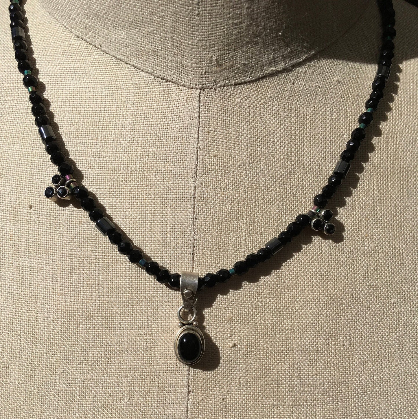 necklace "Black Hole" 3 Onyx Pendants, Onyx beads, Hematite, Rainbow Hematite, Celestial series, Gender Neutral, Gift idea, Reiki charged