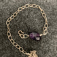 Bracelet “Grape Stomp” Sterling Cable chain bracelet, Chevron Amethyst, Vintage Sterling Grape charm, Wine Lover, Gender neutral, Gift idea