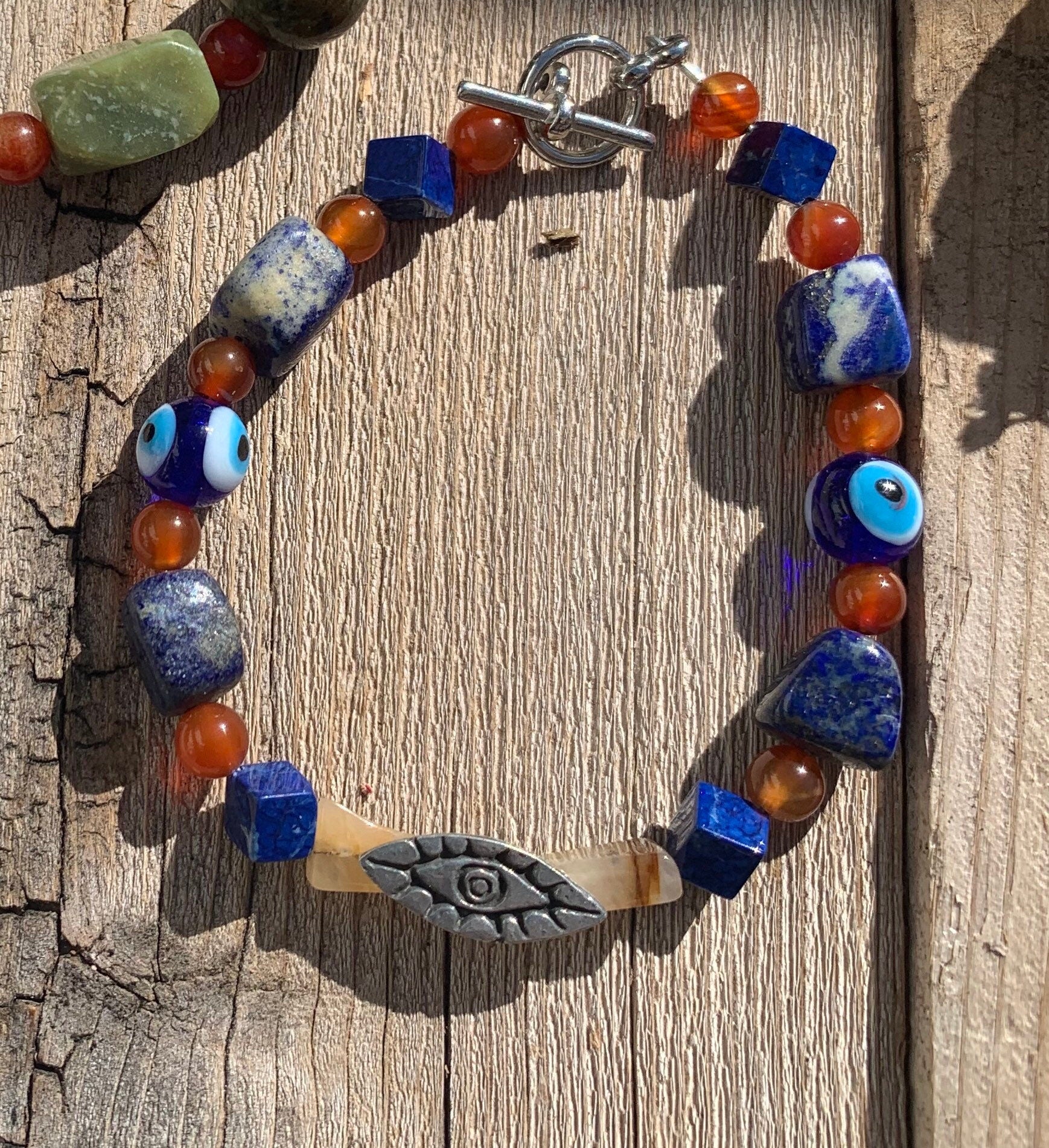 bracelet "Eye See You" Pewter All Seeing Eye, Lapis, Carnelian, Agate, Evil Eye beads, Protection, Gift idea, Gender Neutral, Reiki charged