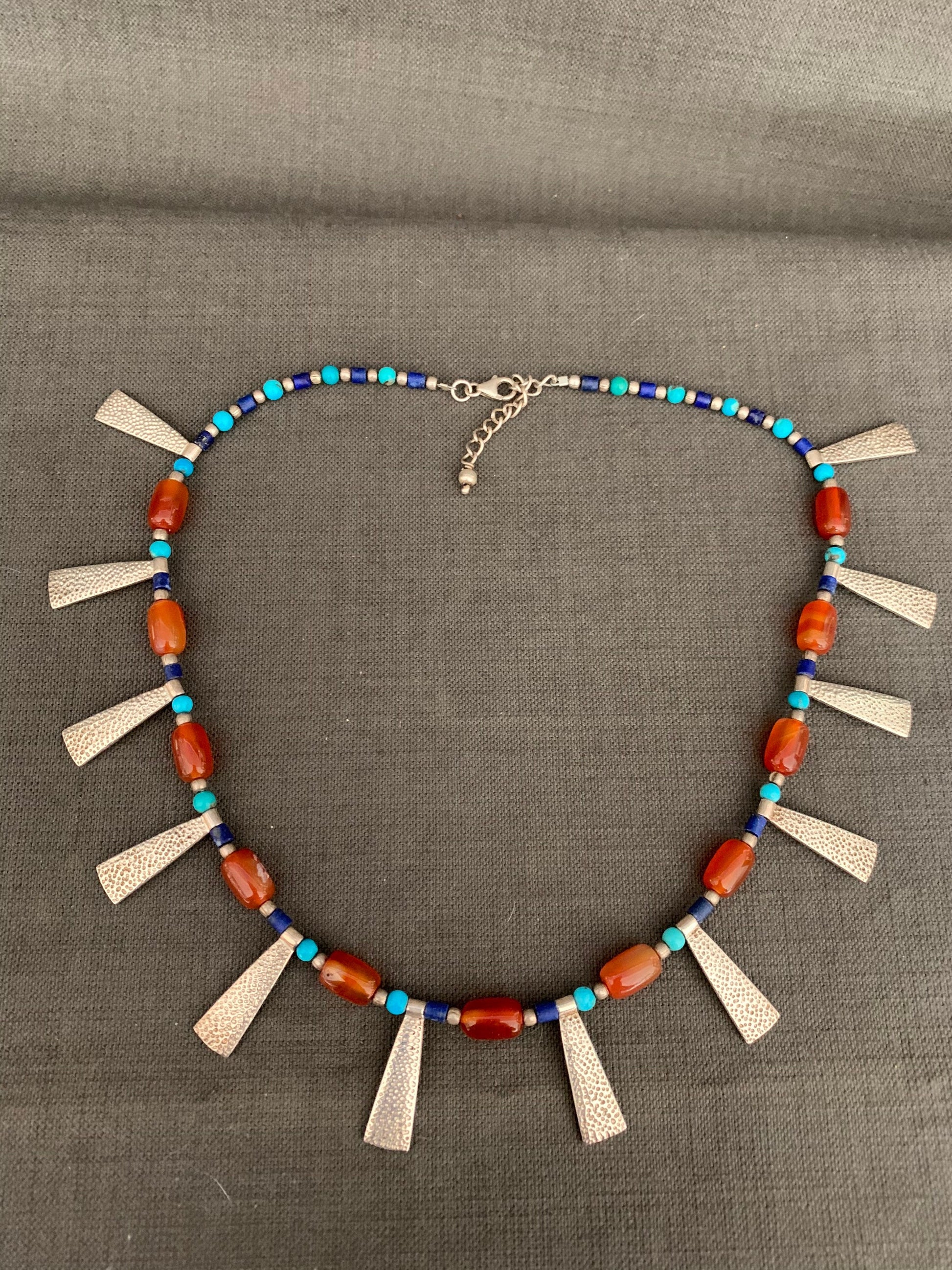 necklace "Broad Collar" Broad Collar style, Afghan lapis, Carnelian, Turquoise, Gender Neutral, Statement piece, Bib necklace, Reiki charged