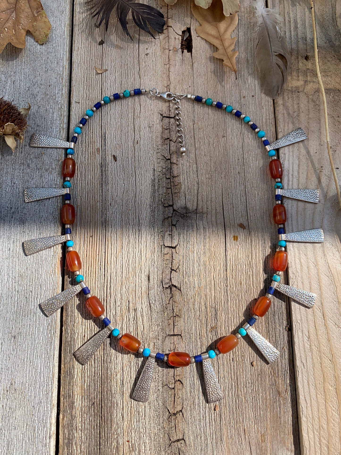 necklace "Broad Collar" Broad Collar style, Afghan lapis, Carnelian, Turquoise, Gender Neutral, Statement piece, Bib necklace, Reiki charged