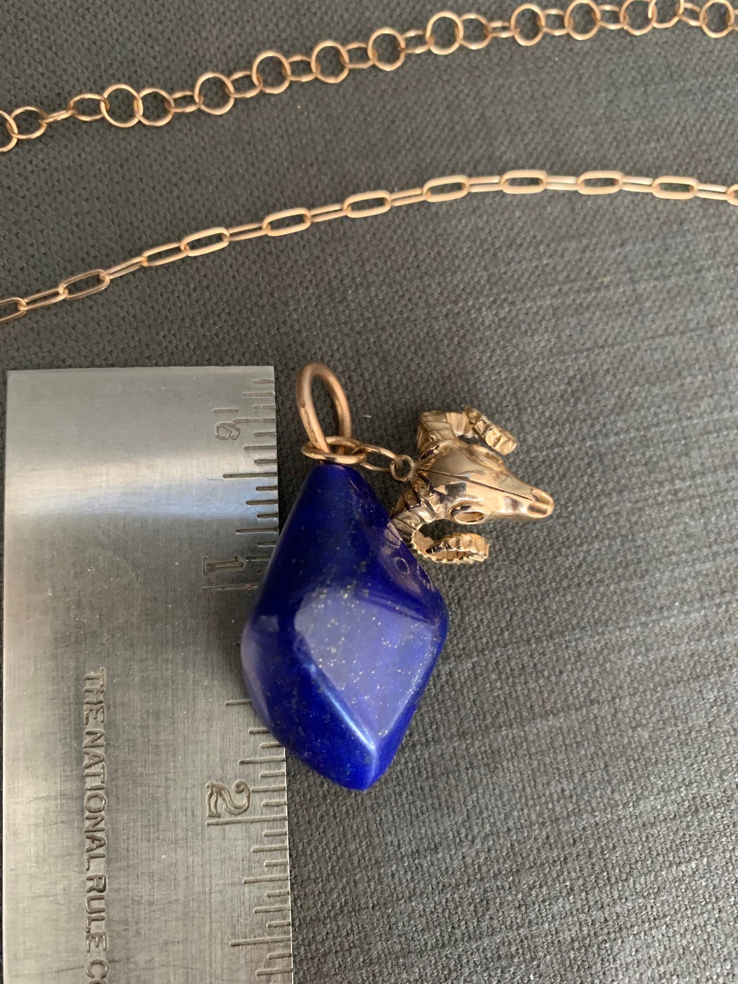 Pendant “Ram Skull” Bronze Ram Skull, Afghan Lapis, Memento Mori, Gender Neutral Jewelry, Ram Totem, Animal Guide, Reiki charged, Samhain