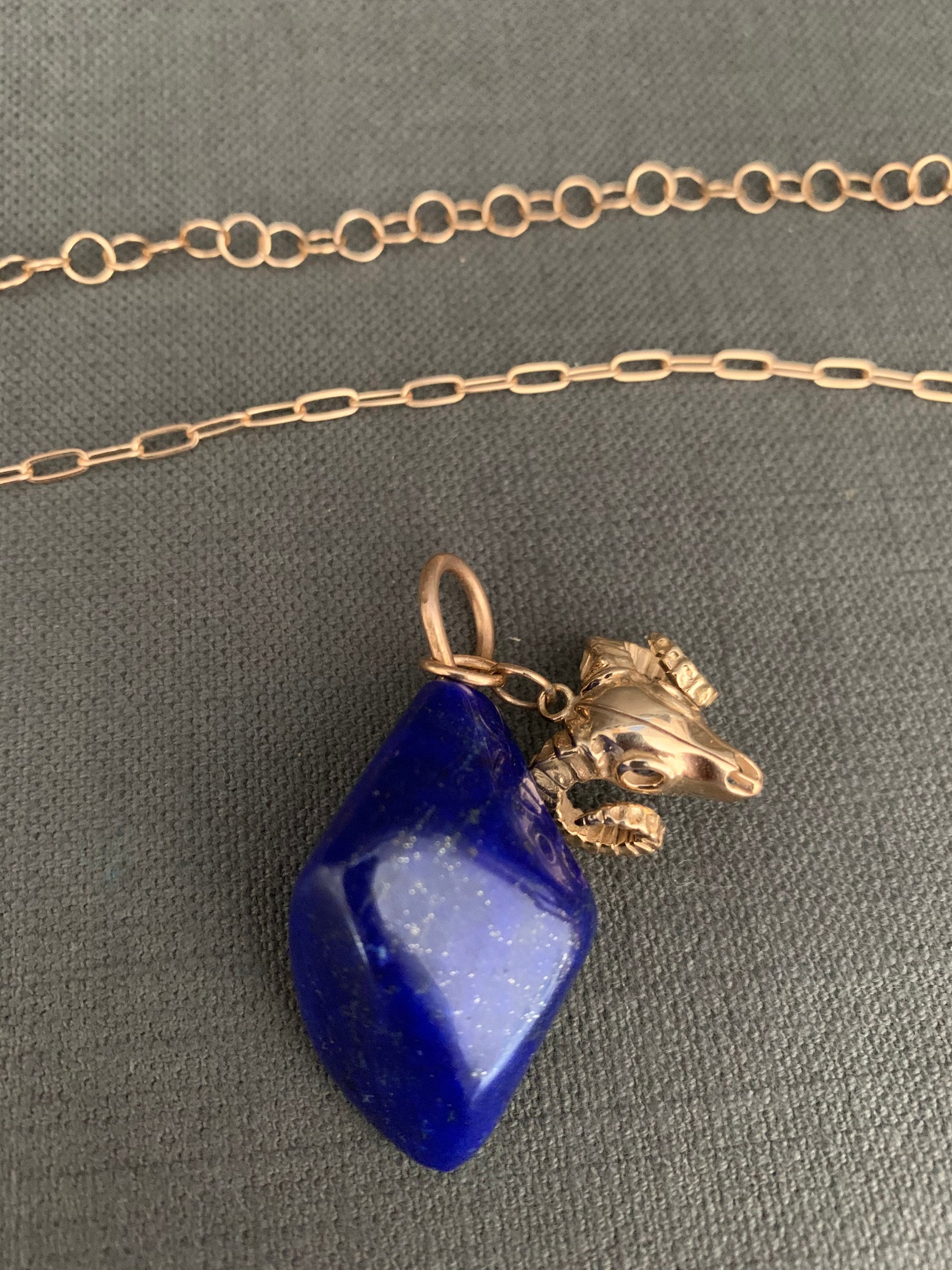 Pendant “Ram Skull” Bronze Ram Skull, Afghan Lapis, Memento Mori, Gender Neutral Jewelry, Ram Totem, Animal Guide, Reiki charged, Samhain