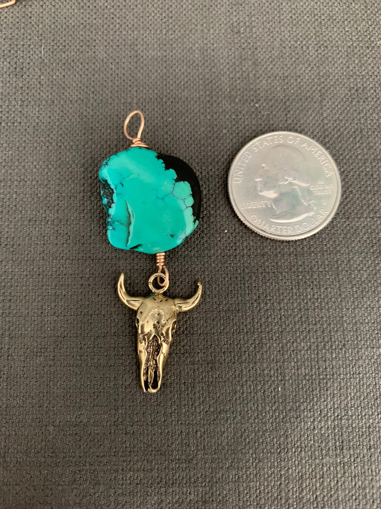 Pendant “Cow skull” Bronze Cow Skull, Turquoise, Memento Mori, Gender Neutral jewelry, Cow Totem, Animal Guide, Reiki charged, Samhain