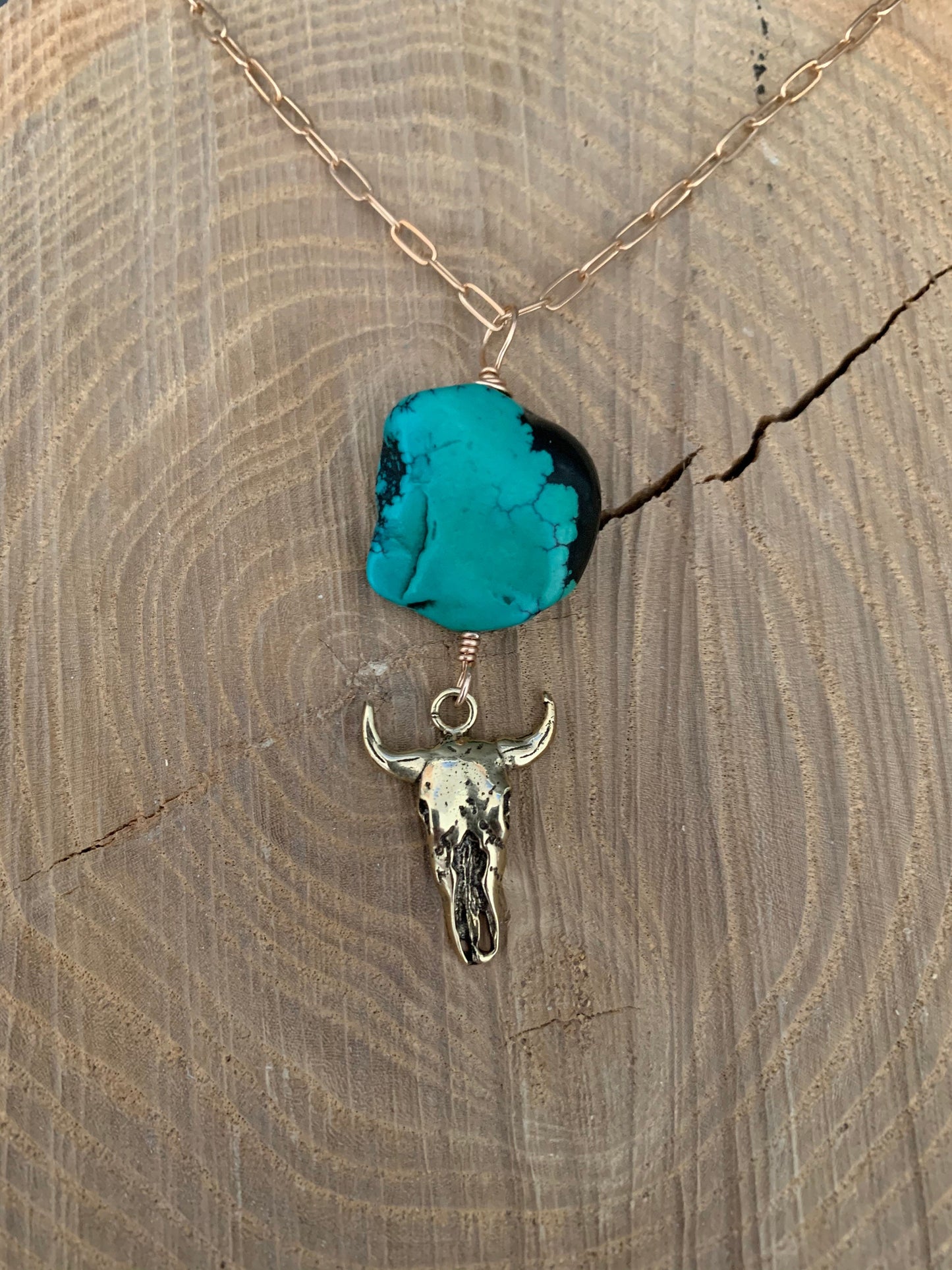 Pendant “Cow skull” Bronze Cow Skull, Turquoise, Memento Mori, Gender Neutral jewelry, Cow Totem, Animal Guide, Reiki charged, Samhain