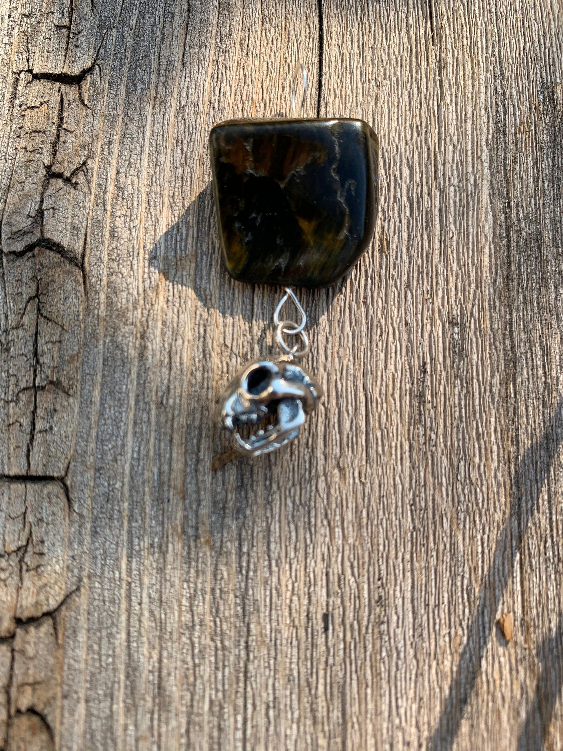 Pendant “Cat Skull” sterling Cat Skull charm, Tiger Eye, Memento Mori, Cat totem, Animal guide, Gender Neutral jewelry, Reiki charged, Skull