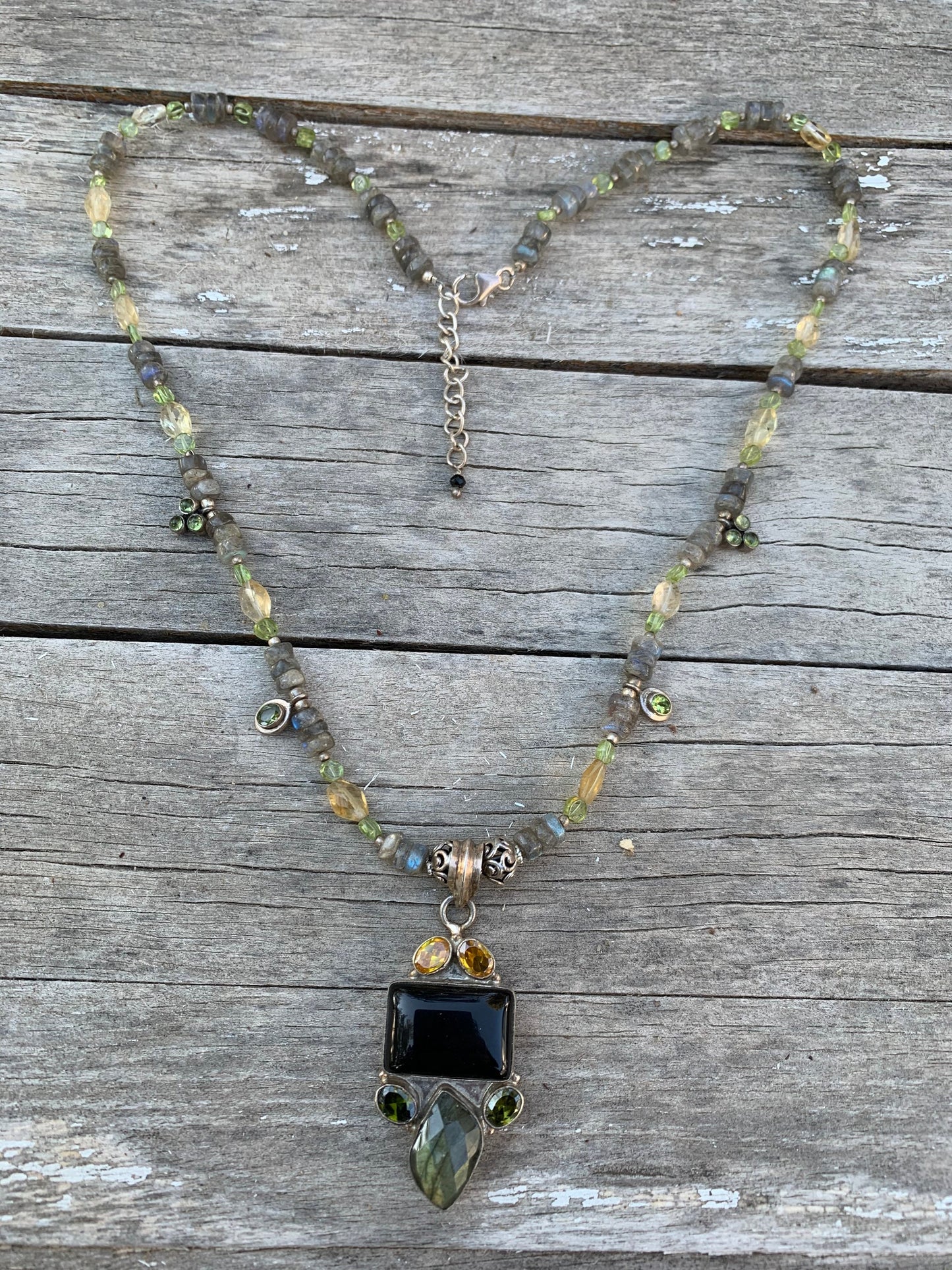 necklace "Night Forest" Onyx Labradorite Citrine & Peridot pendant, Labradorite, Peridot, Citrine, Gift Idea, Statemen necklace, Reiki vibes