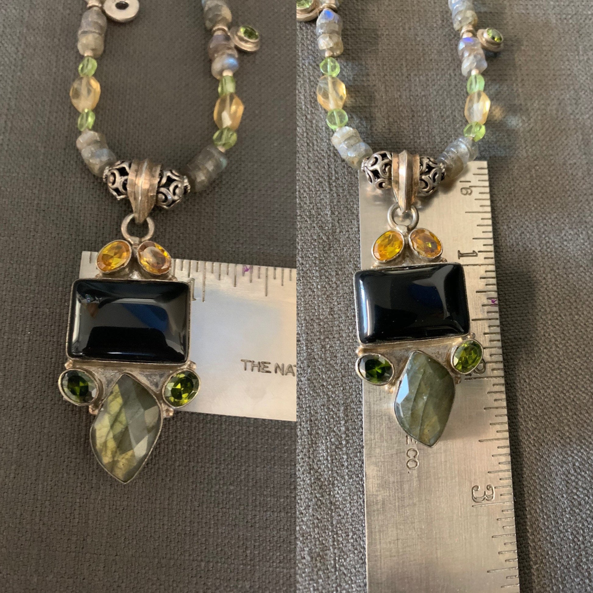 necklace "Night Forest" Onyx Labradorite Citrine & Peridot pendant, Labradorite, Peridot, Citrine, Gift Idea, Statemen necklace, Reiki vibes