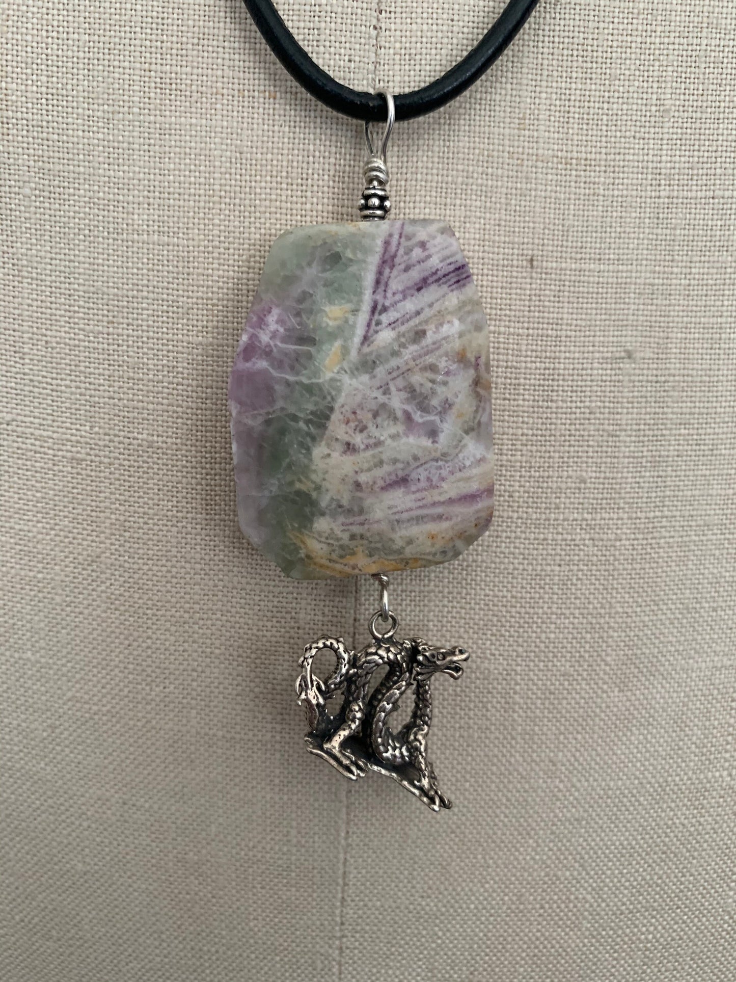 Pendant “Healing Dragon” Large Amethyst focal bead, Sterling Dragon, Gender Neutral jewelry, Reiki charged, Dragon jewelry, Gift idea