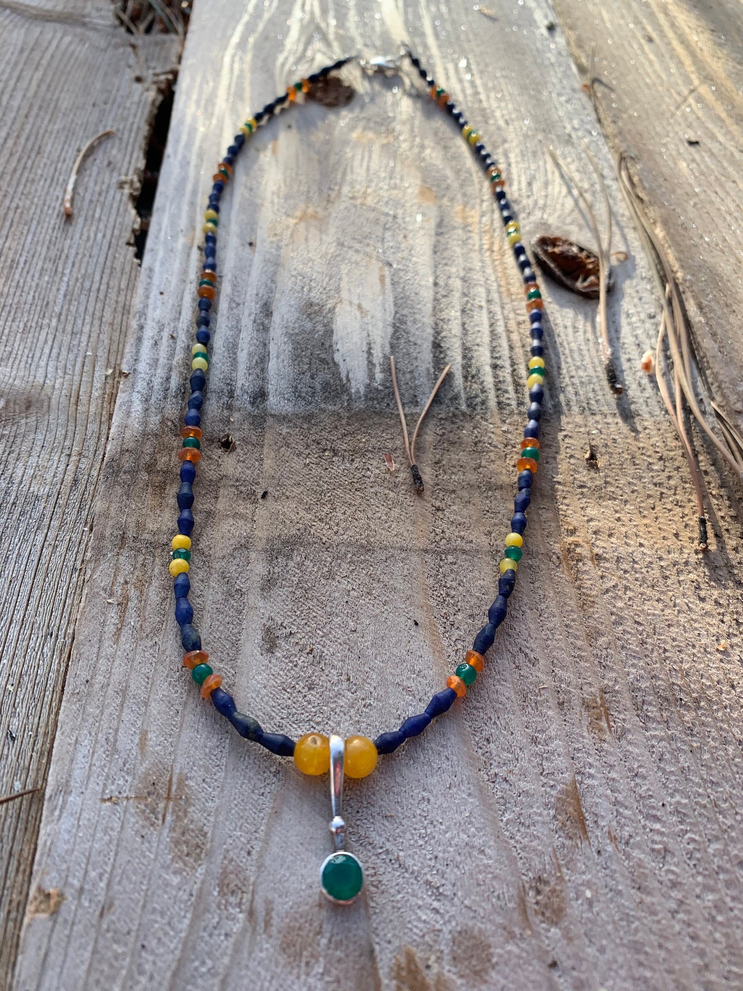 Necklace “Almost Primary" Green Agate pendant, Afghan Lapis, Carnelian, Gift idea, Stacking necklace, Zoom jewelry, Gender Neutral jewelry