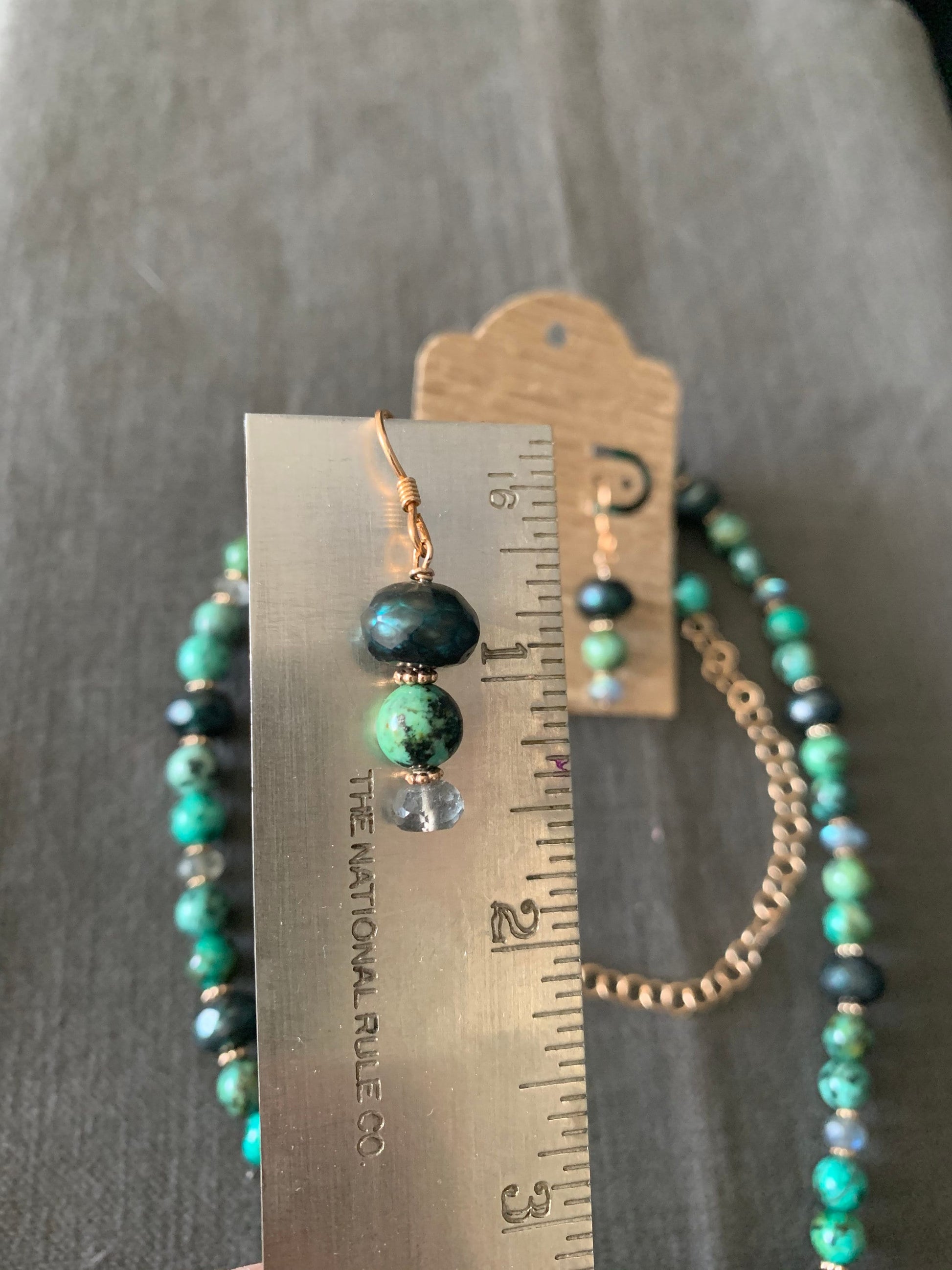 Necklace Earring set “Sweet Siren” Bronze Mermaid pendant, African Turquoise, Teal Pearls, Drop Earrings, Gift Idea, Mermaid jewelry, Reiki