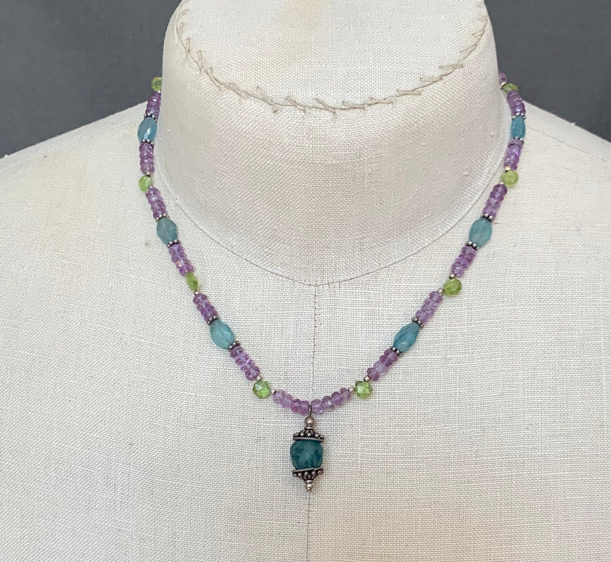 apatite necklace "Peacock Jewels" Apatite pendant, Amethyst, Peridot, Peacock inspired, Reiki charged, Gift idea, Stacking necklace, Chakra