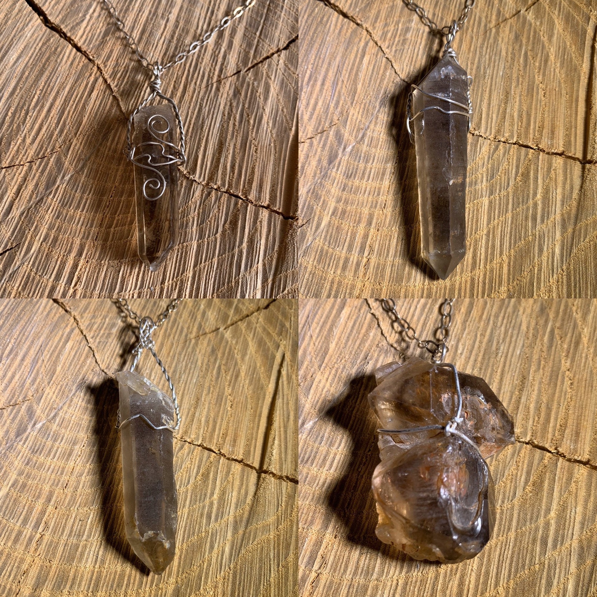 Crystal pendants, Smoky Quartz Crystals, Sterling Silver, Gender Neutral Jewelry, Grounding Crystals, Reiki charged, Gift Idea, Root Chakra