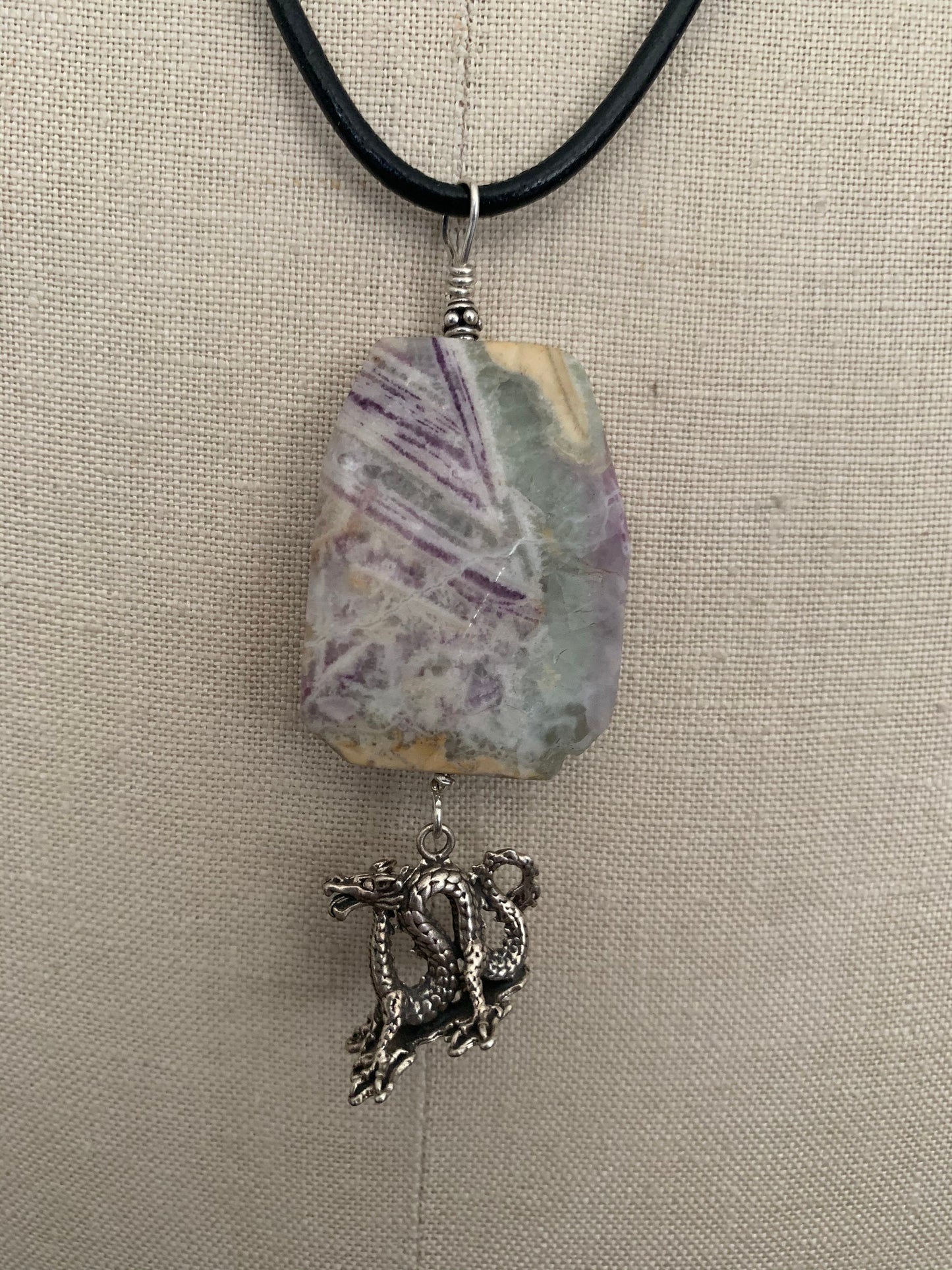 Pendant “Healing Dragon” Large Amethyst focal bead, Sterling Dragon, Gender Neutral jewelry, Reiki charged, Dragon jewelry, Gift idea