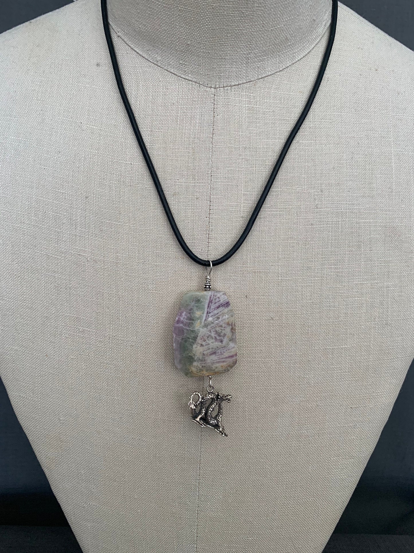 Pendant “Healing Dragon” Large Amethyst focal bead, Sterling Dragon, Gender Neutral jewelry, Reiki charged, Dragon jewelry, Gift idea