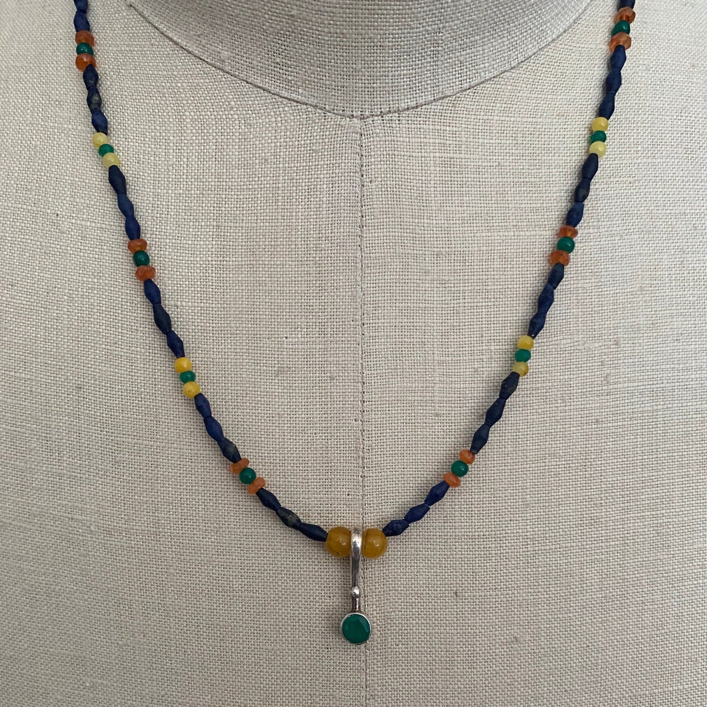 Necklace “Almost Primary" Green Agate pendant, Afghan Lapis, Carnelian, Gift idea, Stacking necklace, Zoom jewelry, Gender Neutral jewelry