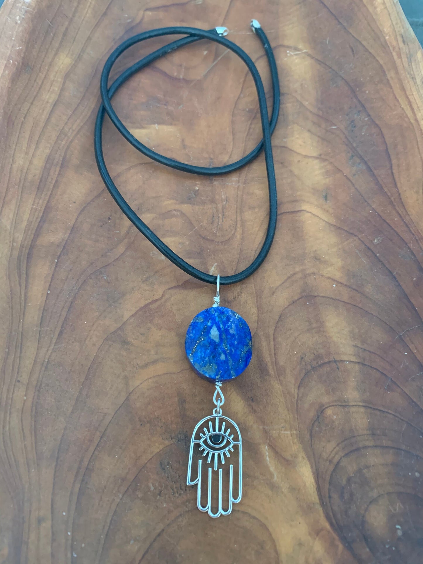 Pendant "Good Luck Charm" Afghan Lapis Focal, Sterling Hamsa, Good Luck, Protection, All Seeing Eye, Gender Neutral pendant, Throat chakra