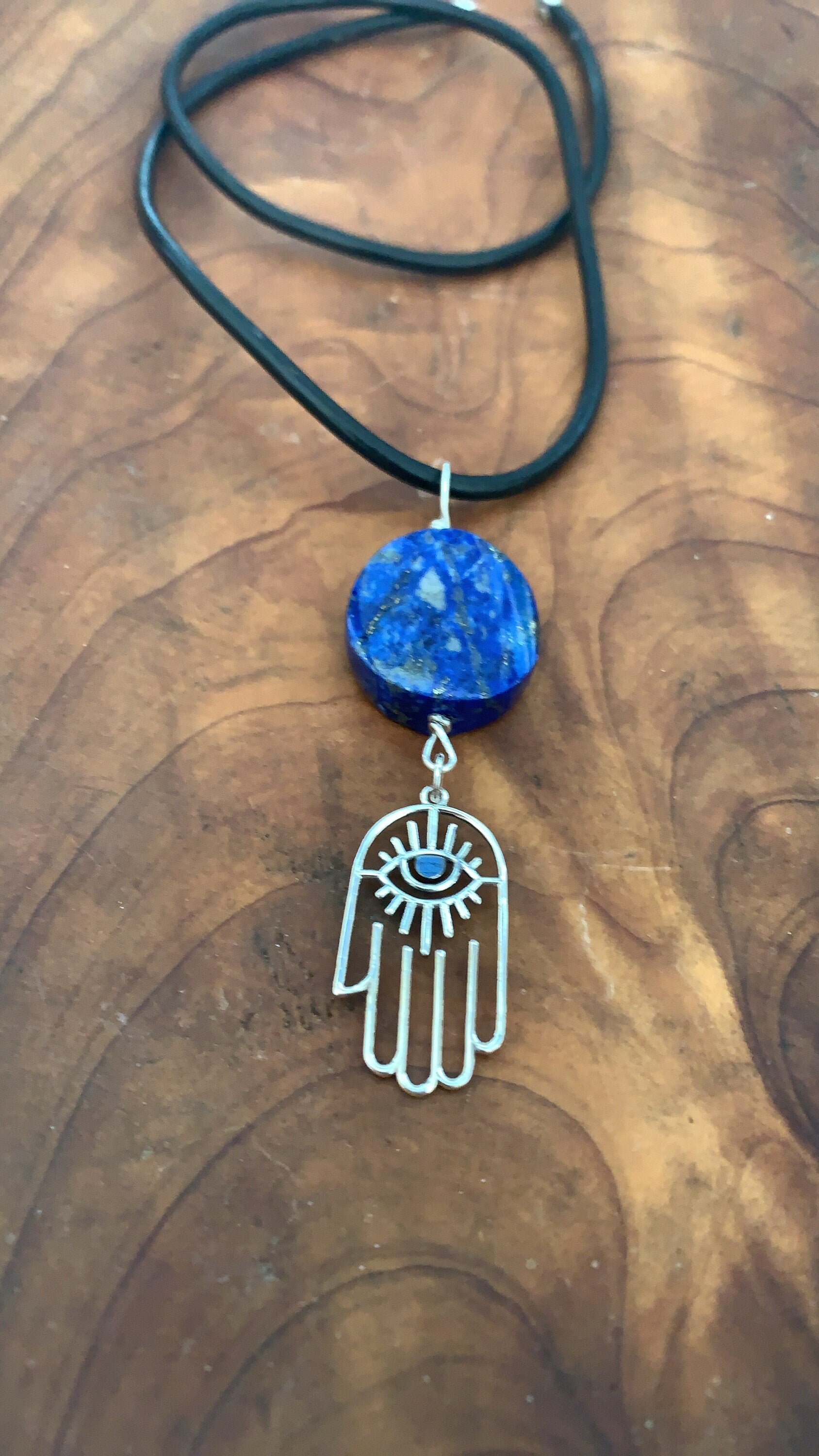 Pendant "Good Luck Charm" Afghan Lapis Focal, Sterling Hamsa, Good Luck, Protection, All Seeing Eye, Gender Neutral pendant, Throat chakra