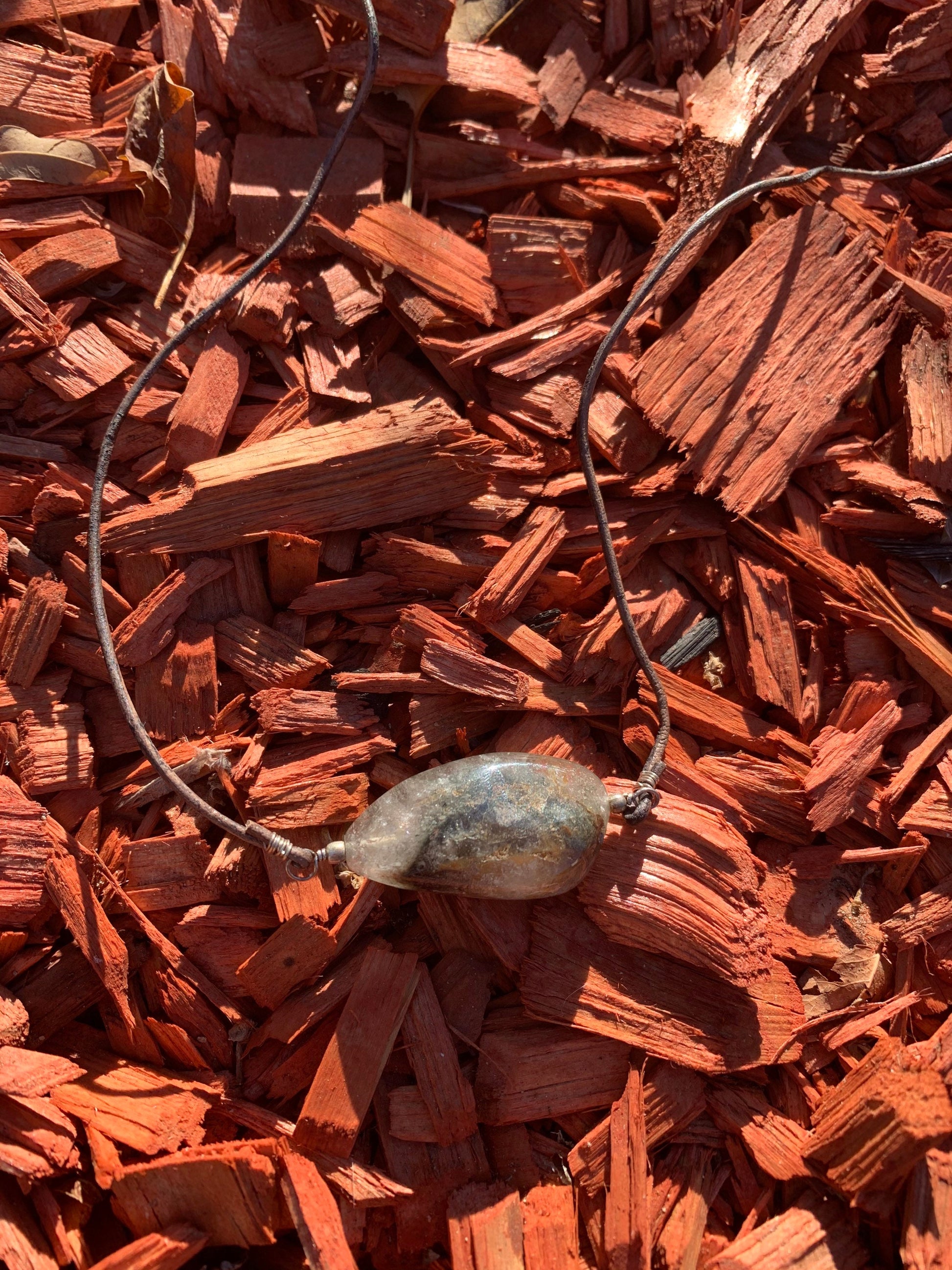 necklace "Earthly Healing" Lodalite focal, Garden Quartz, Gift idea, Gender Neutral jewelry, Reiki charged, leather necklace, Crystals