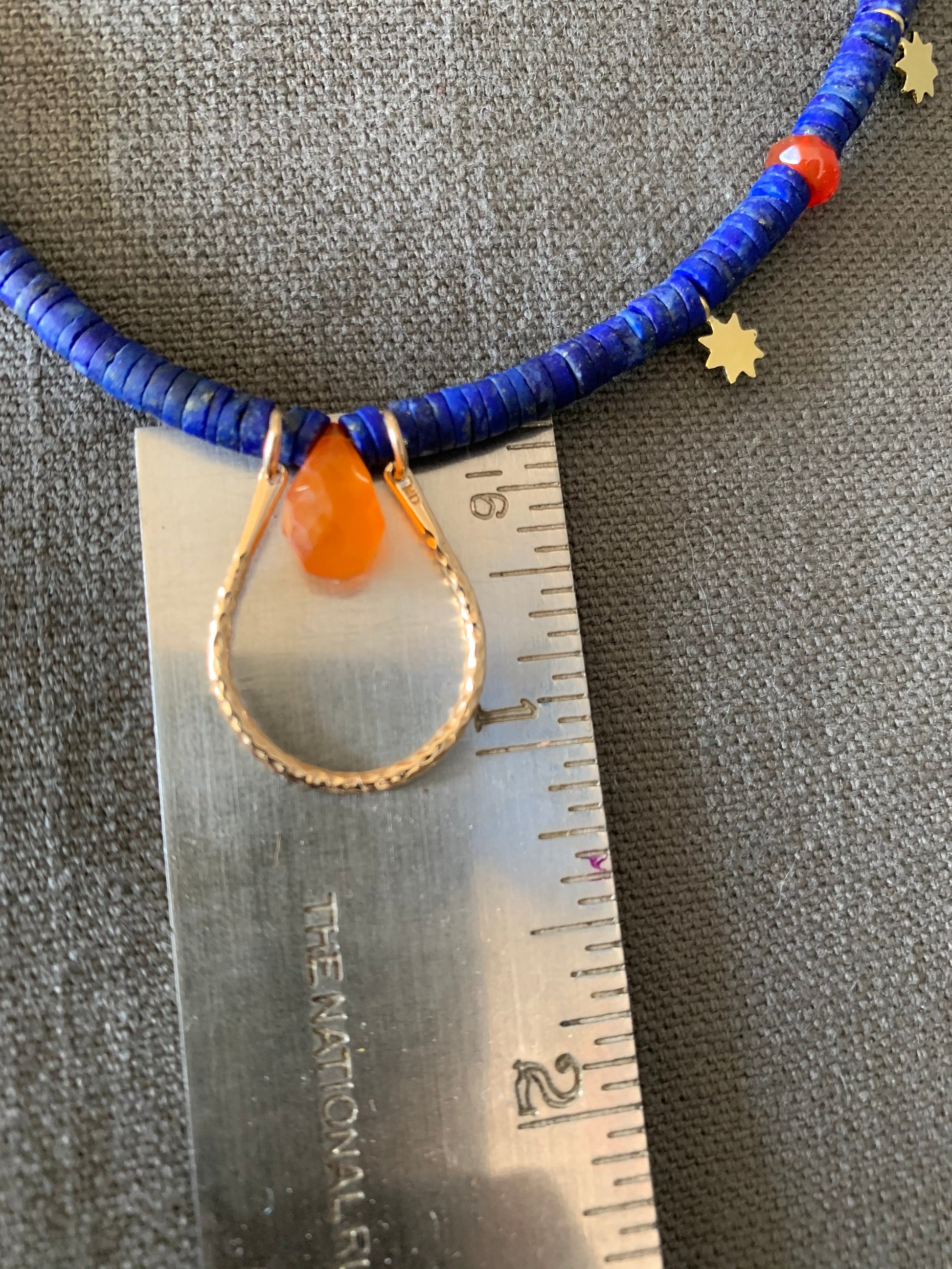 Necklace “Solar Crown” Bronze U link, Afghan Lapis, Carnelian, Bronze Suns, Gender Neutral, Symbol of Royalty, Gift Idea, Reiki charged