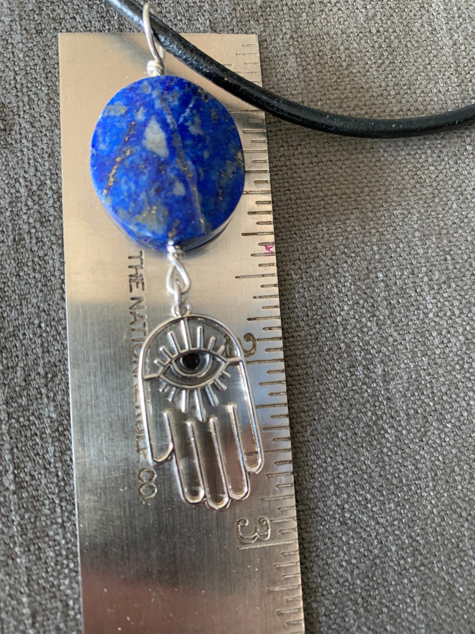 Pendant "Good Luck Charm" Afghan Lapis Focal, Sterling Hamsa, Good Luck, Protection, All Seeing Eye, Gender Neutral pendant, Throat chakra