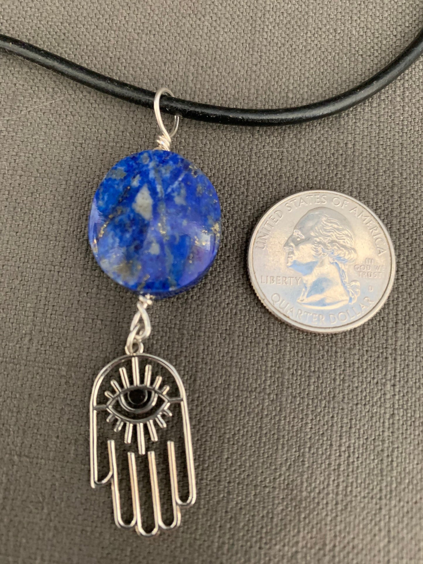 Pendant "Good Luck Charm" Afghan Lapis Focal, Sterling Hamsa, Good Luck, Protection, All Seeing Eye, Gender Neutral pendant, Throat chakra