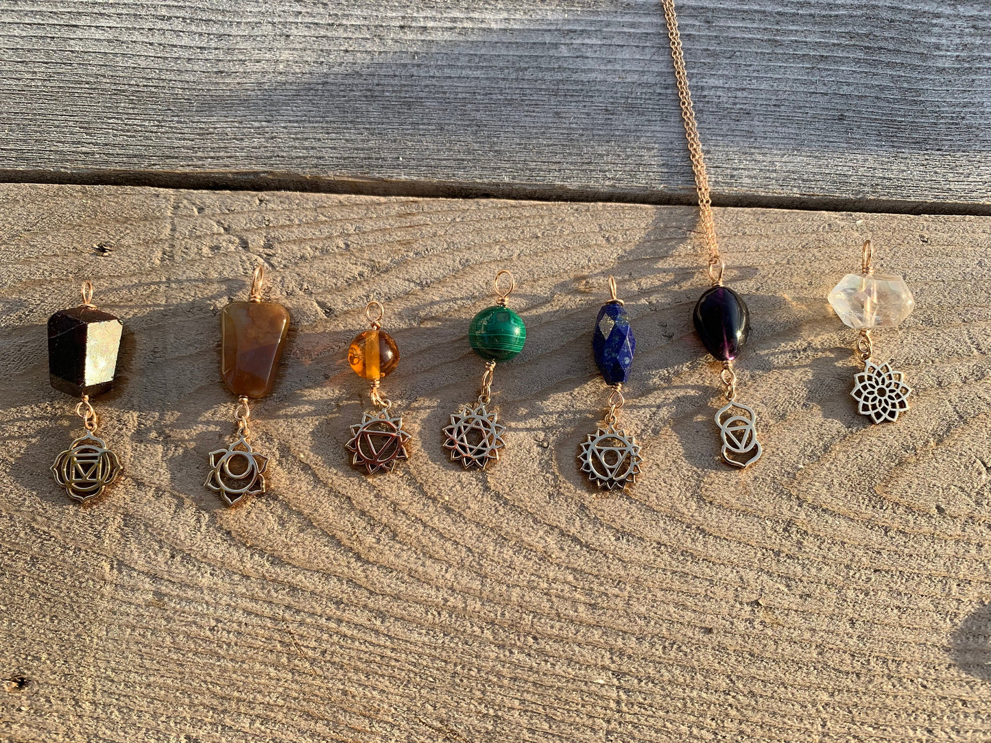 Chakra pendants, Bronze Chakra Charms, Chakra Gemstones, Reiki charged, Chakra Jewelry, Gender Neutral, Gift Idea, Yoga Jewelry, Healing