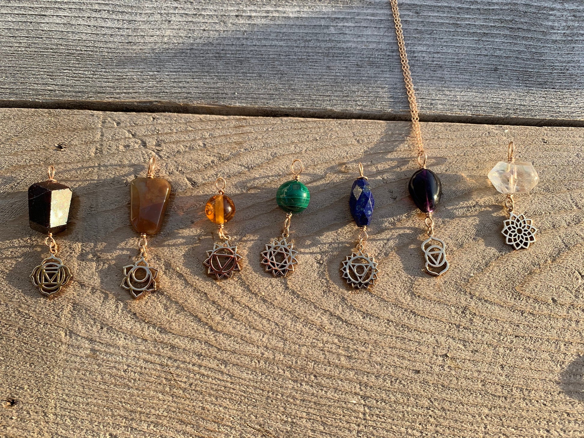 Chakra pendants, Bronze Chakra Charms, Chakra Gemstones, Reiki charged, Chakra Jewelry, Gender Neutral, Gift Idea, Yoga Jewelry, Healing