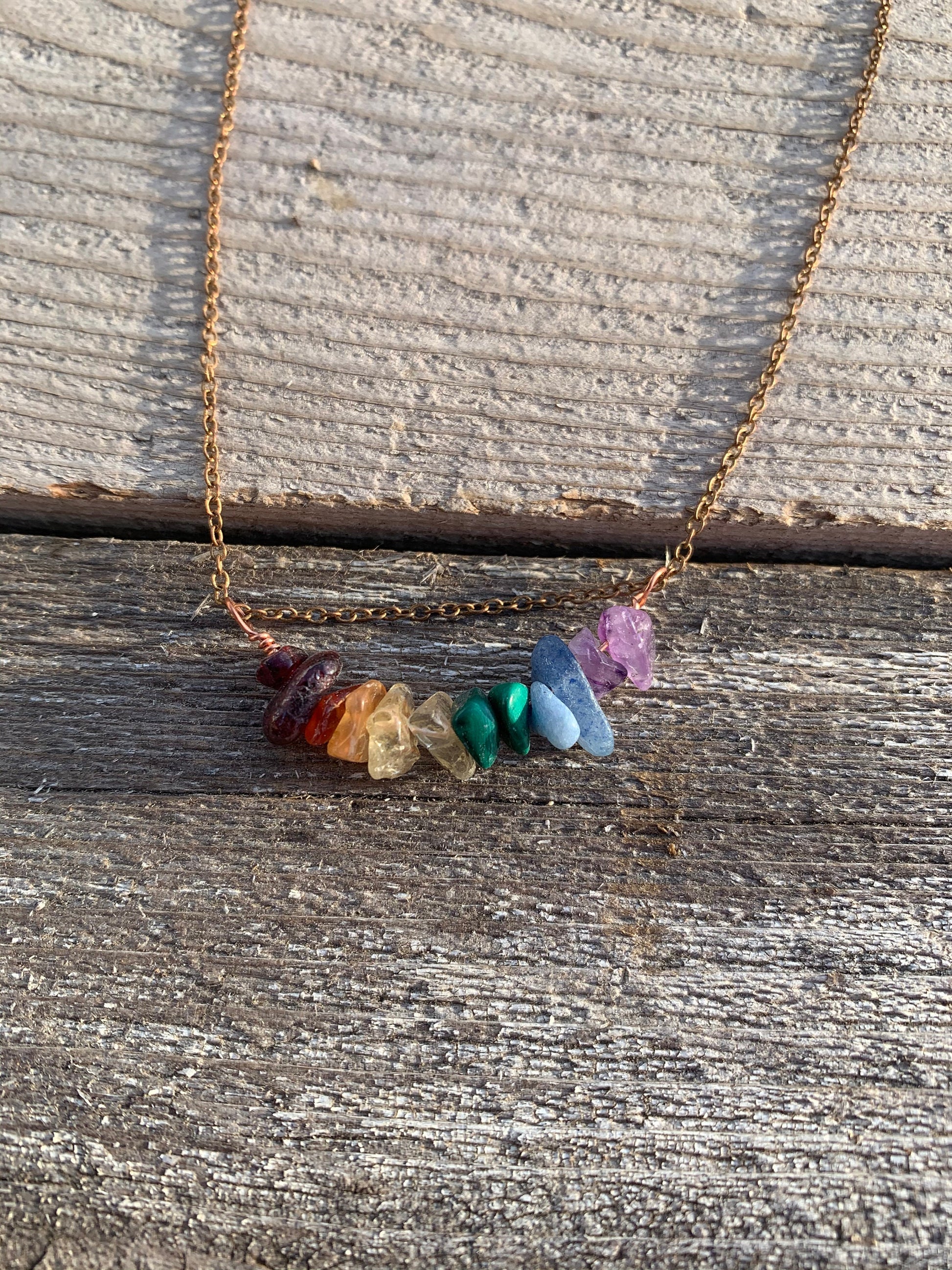 Necklace “Delicate Rainbow” Pride necklace, LGBTQ+ jewelry, Rainbow Pendant, Copper chain, Gender Neutral, Semi Precious stone chips