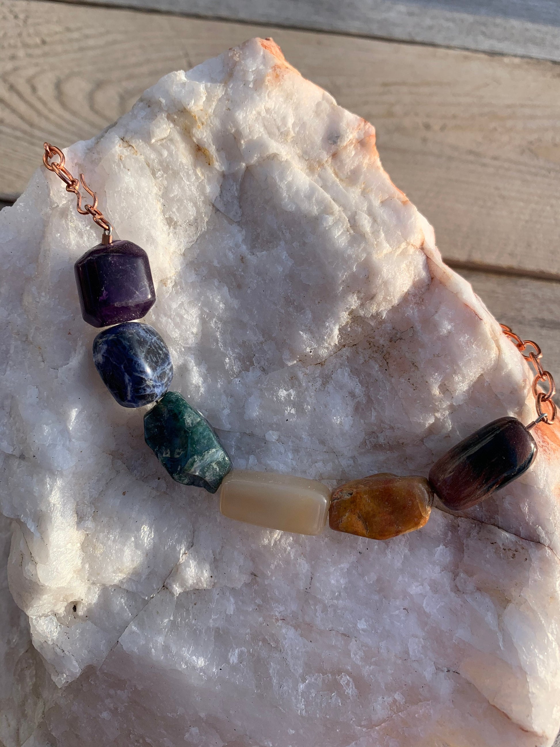 Necklace “Earthy Rainbow” Pride necklace, Gender Neutral, LGBTQ+ jewelry, Red Tiger Eye, Jasper, Agate, Moss Agate, Sodalite, Fluorite