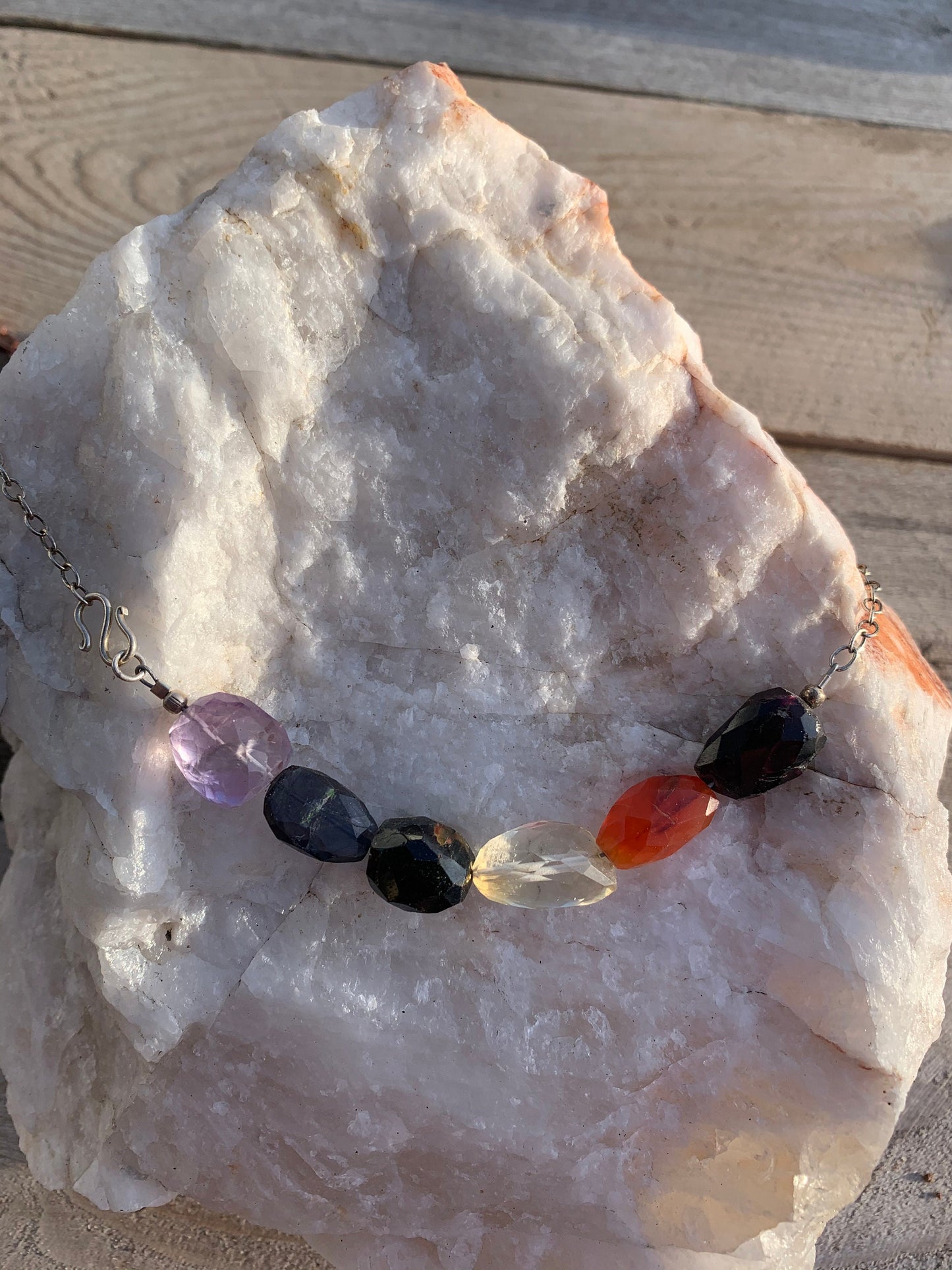 Necklace “Traditional Rainbow” Pride jewelry, Gender Neutral, LGBTQ+ Necklace, Garnet, Carnelian, Citrine, GreenTourmaline, Iolite, Amethyst