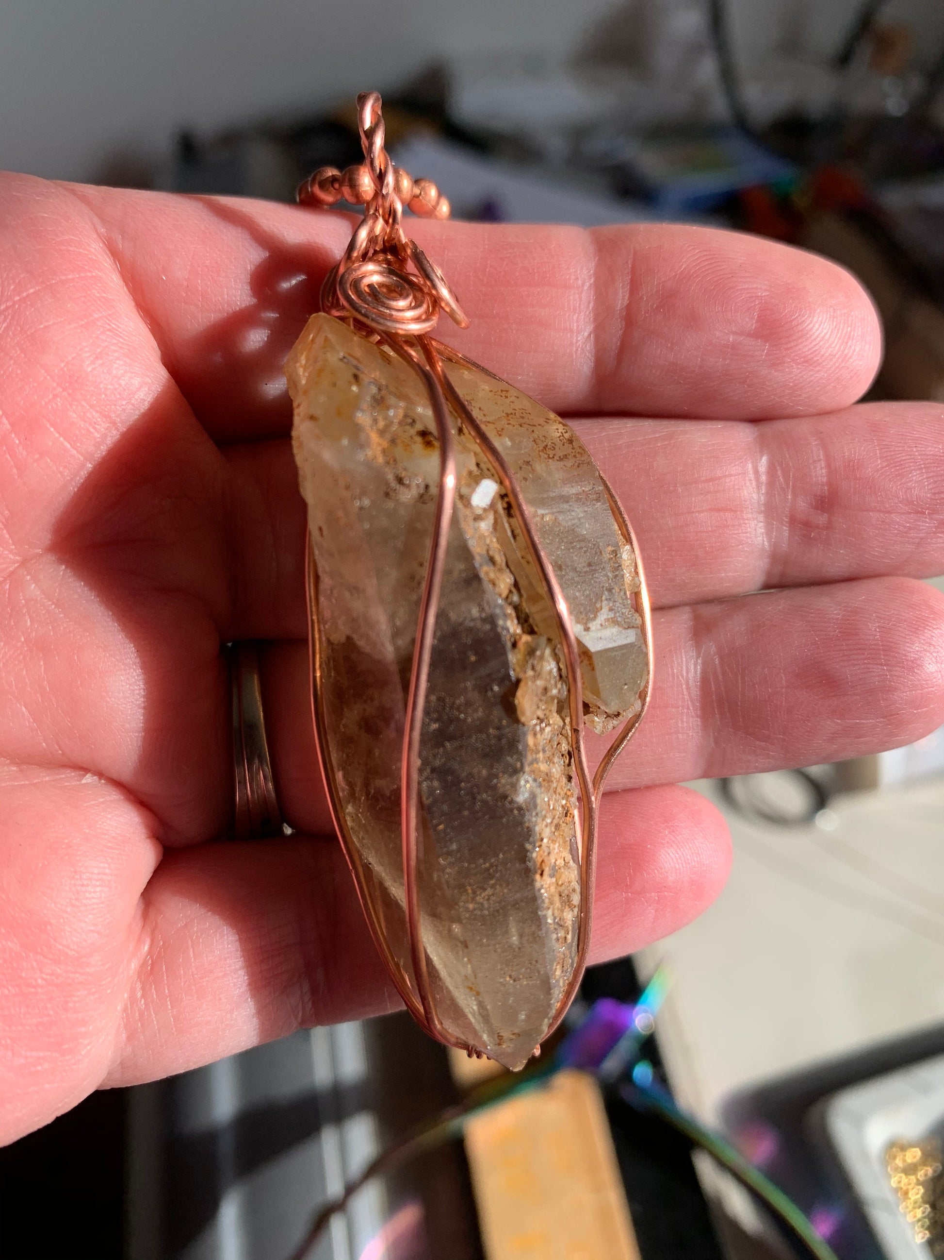 Smoky Quartz cluster pendant, Copper wire, Raw Crystal, Gender Neutral, Root Chakra, Grounding stone, Reiki Charged, Crystal pendant