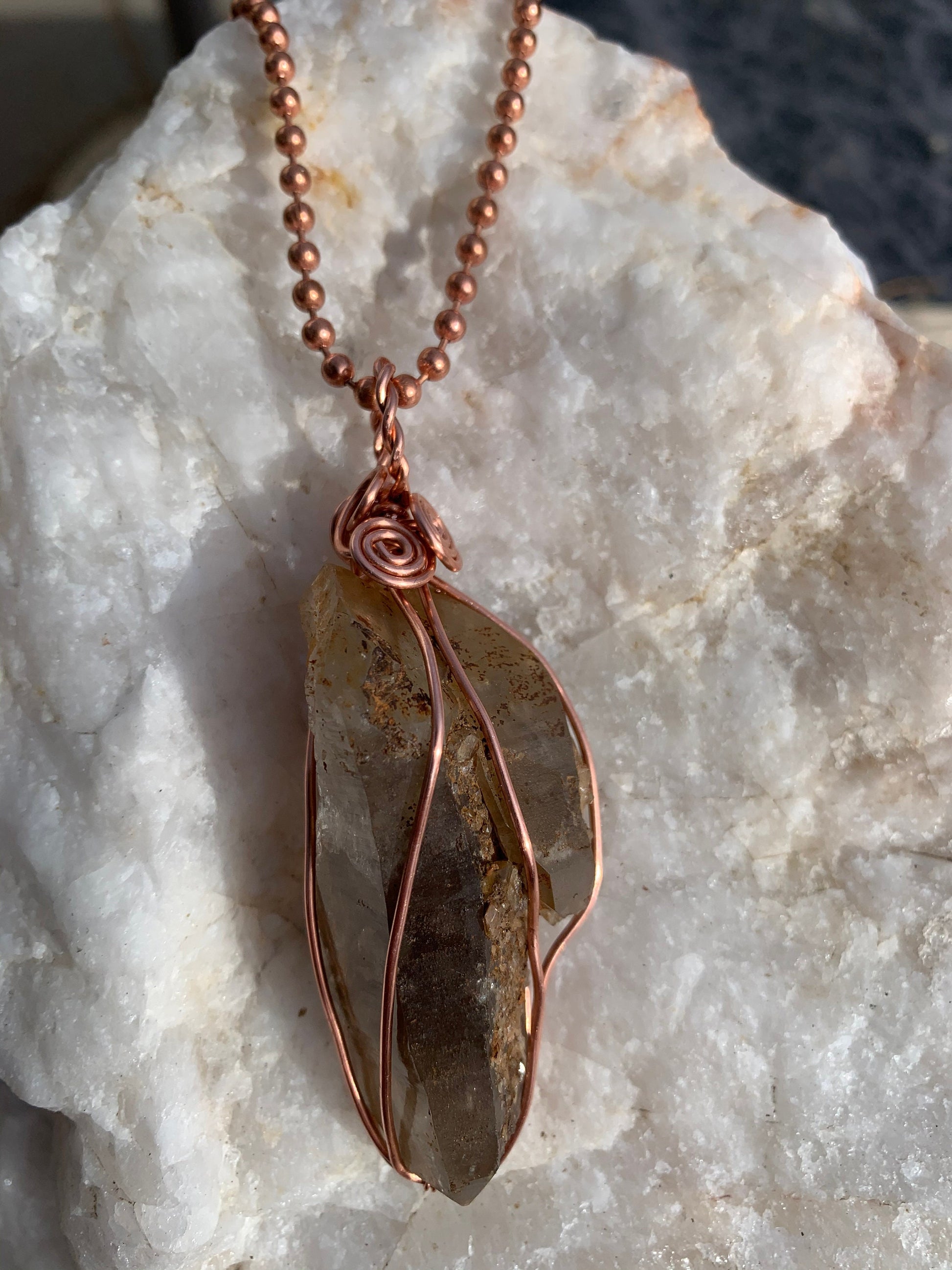 Smoky Quartz cluster pendant, Copper wire, Raw Crystal, Gender Neutral, Root Chakra, Grounding stone, Reiki Charged, Crystal pendant