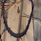 Necklace “Solar Crown” Bronze U link, Afghan Lapis, Carnelian, Bronze Suns, Gender Neutral, Symbol of Royalty, Gift Idea, Reiki charged