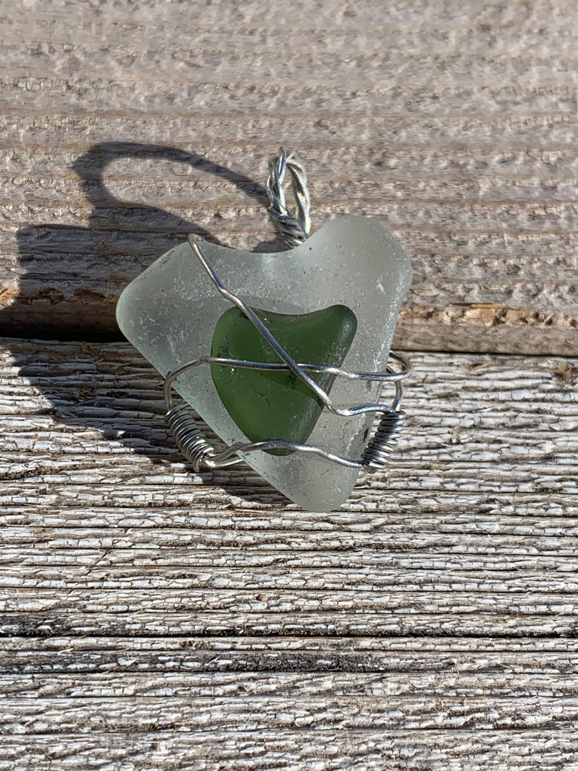 Pendant “Cross My Heart” Sea glass pendant, Heart Pendant, Gift Idea, Gender Neutral pendant, Ocean treasures, Mermaid jewelry, Wire Wrapped