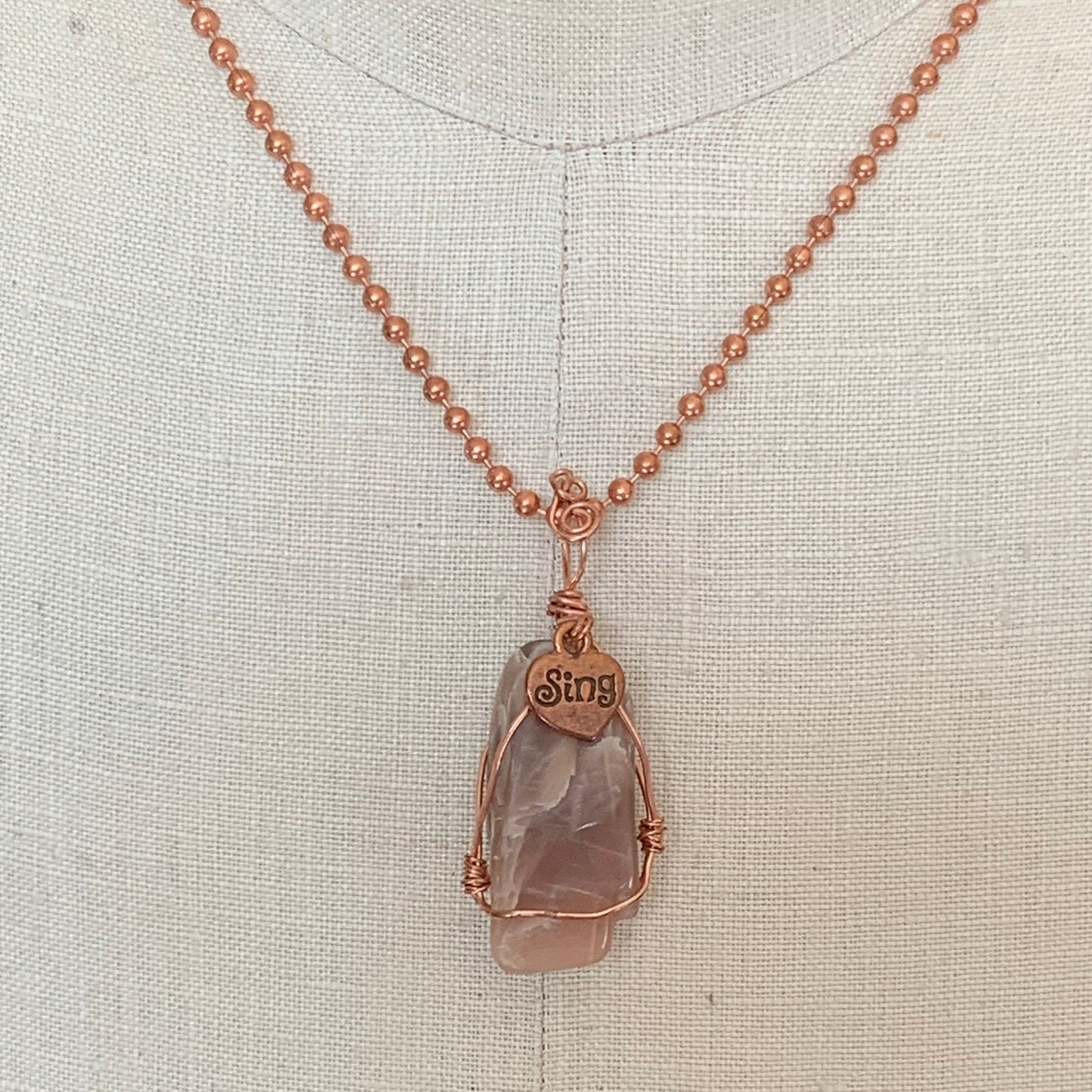 Pendant "Sing" Red Moonstone, Copper Heart charm, Copper wire, Self-love, Music Lover, Gender Neutral pendant, Gift idea, festival jewelry