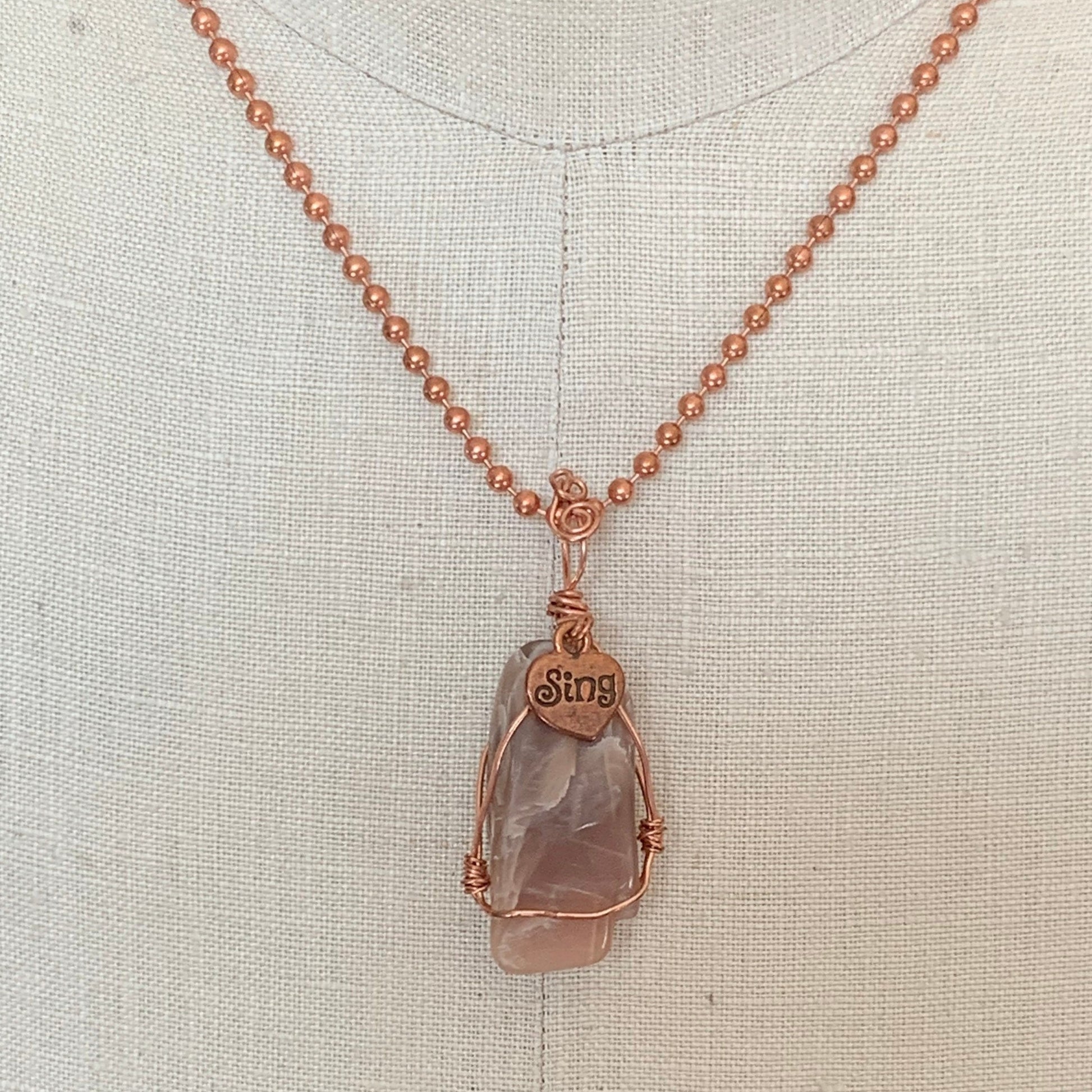 Pendant "Sing" Red Moonstone, Copper Heart charm, Copper wire, Self-love, Music Lover, Gender Neutral pendant, Gift idea, festival jewelry